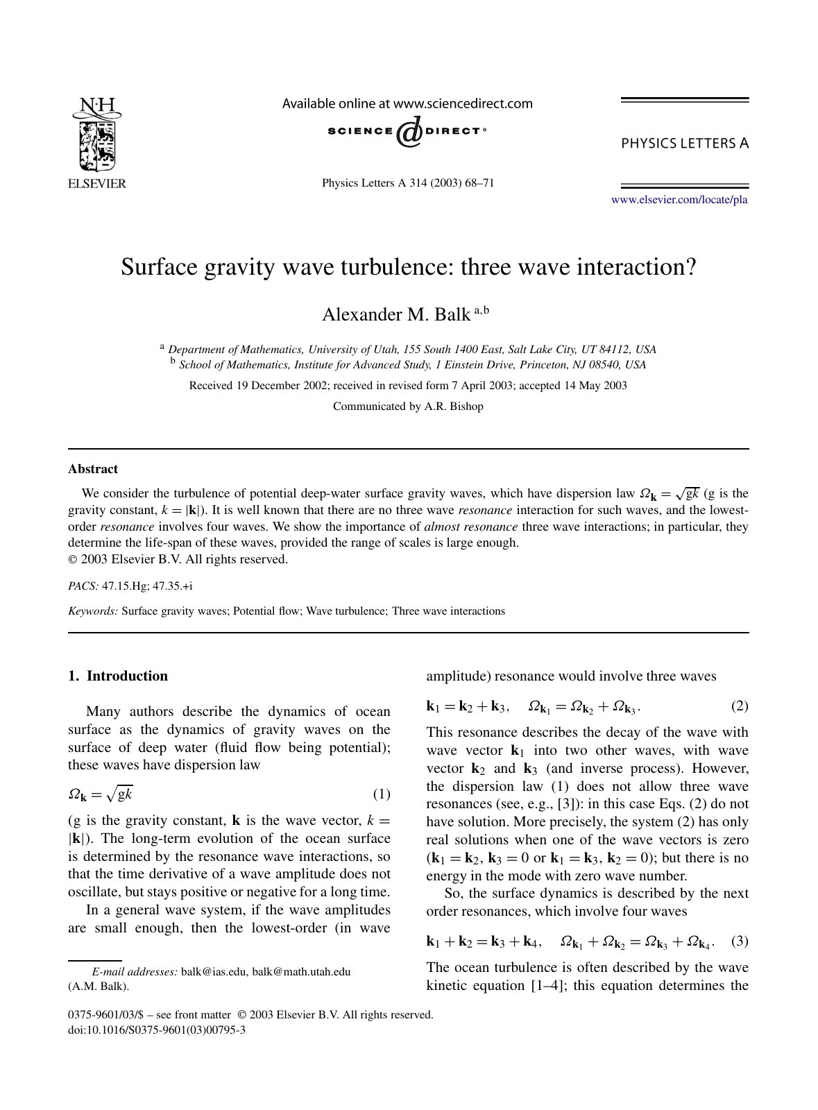 First page of Surface gravity wave turbulence: three wave interaction?