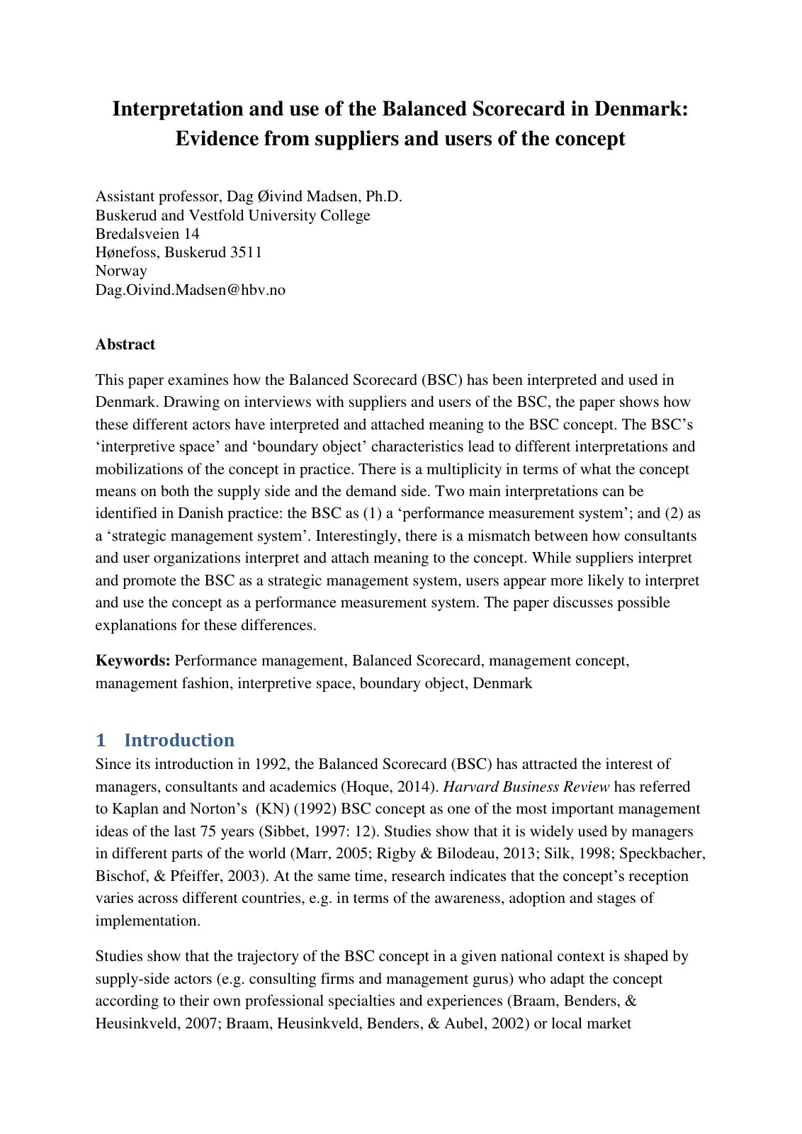 First page of Interpretation and use of the Balanced S