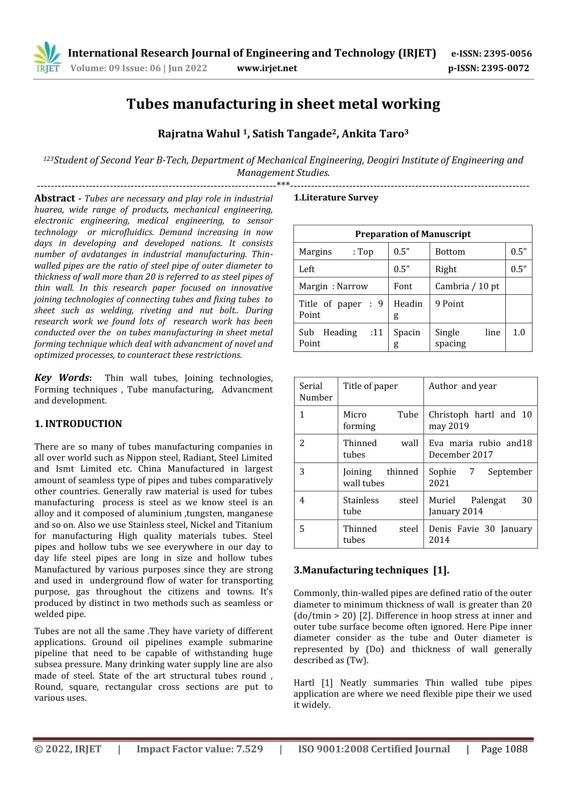 First page of Tubes manufacturing in sheet metal worki