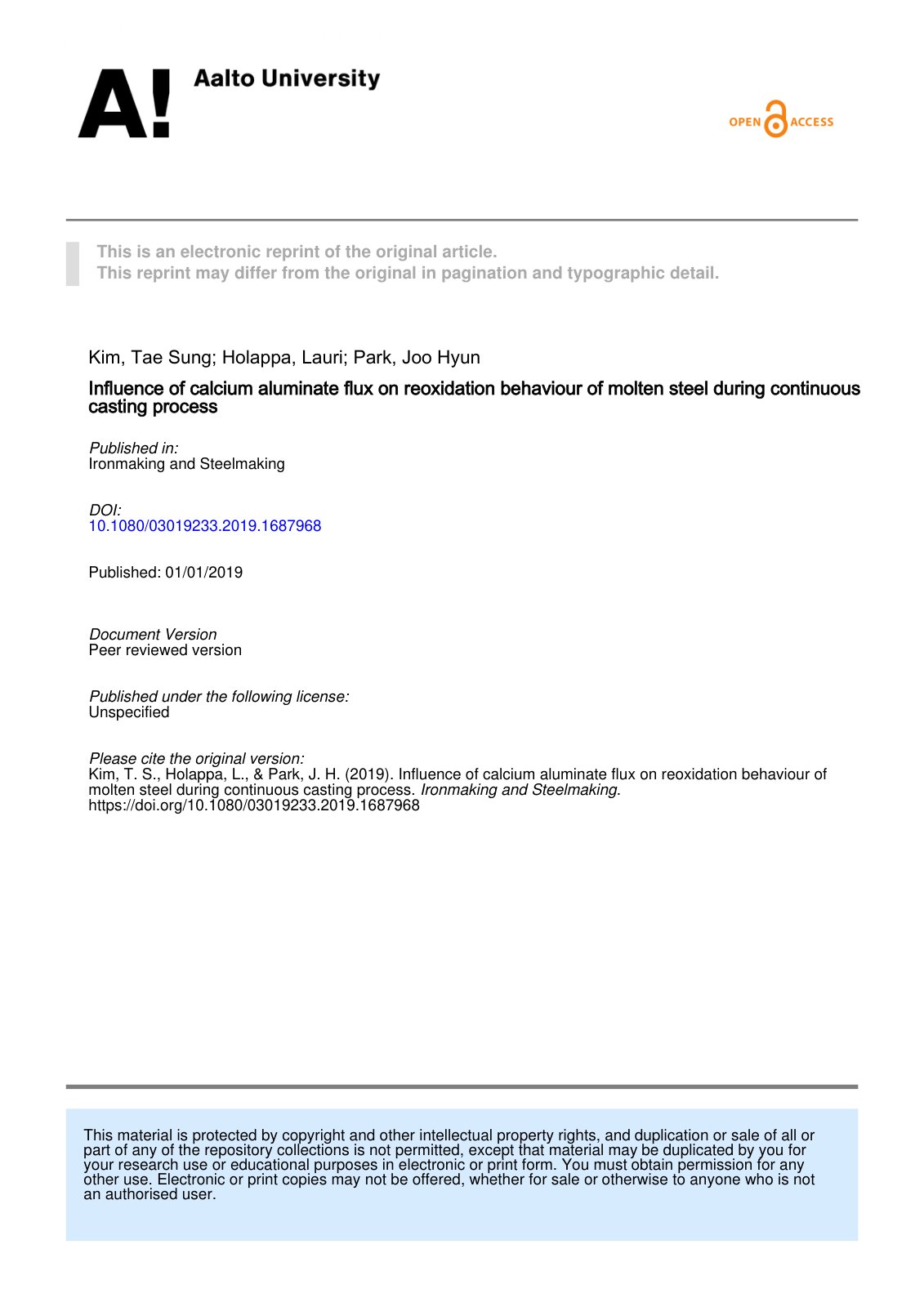 First page of Influence of calcium aluminate flux on r