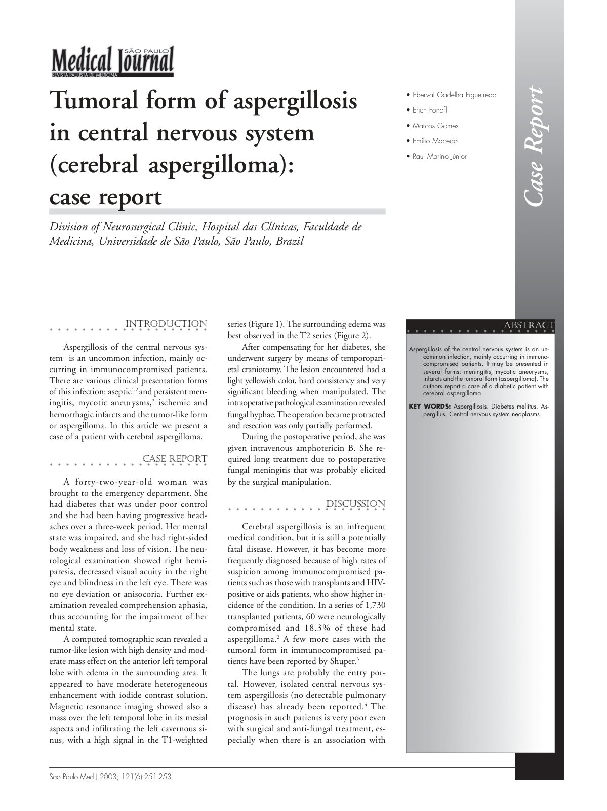 First page of Tumoral form of aspergillosis in central