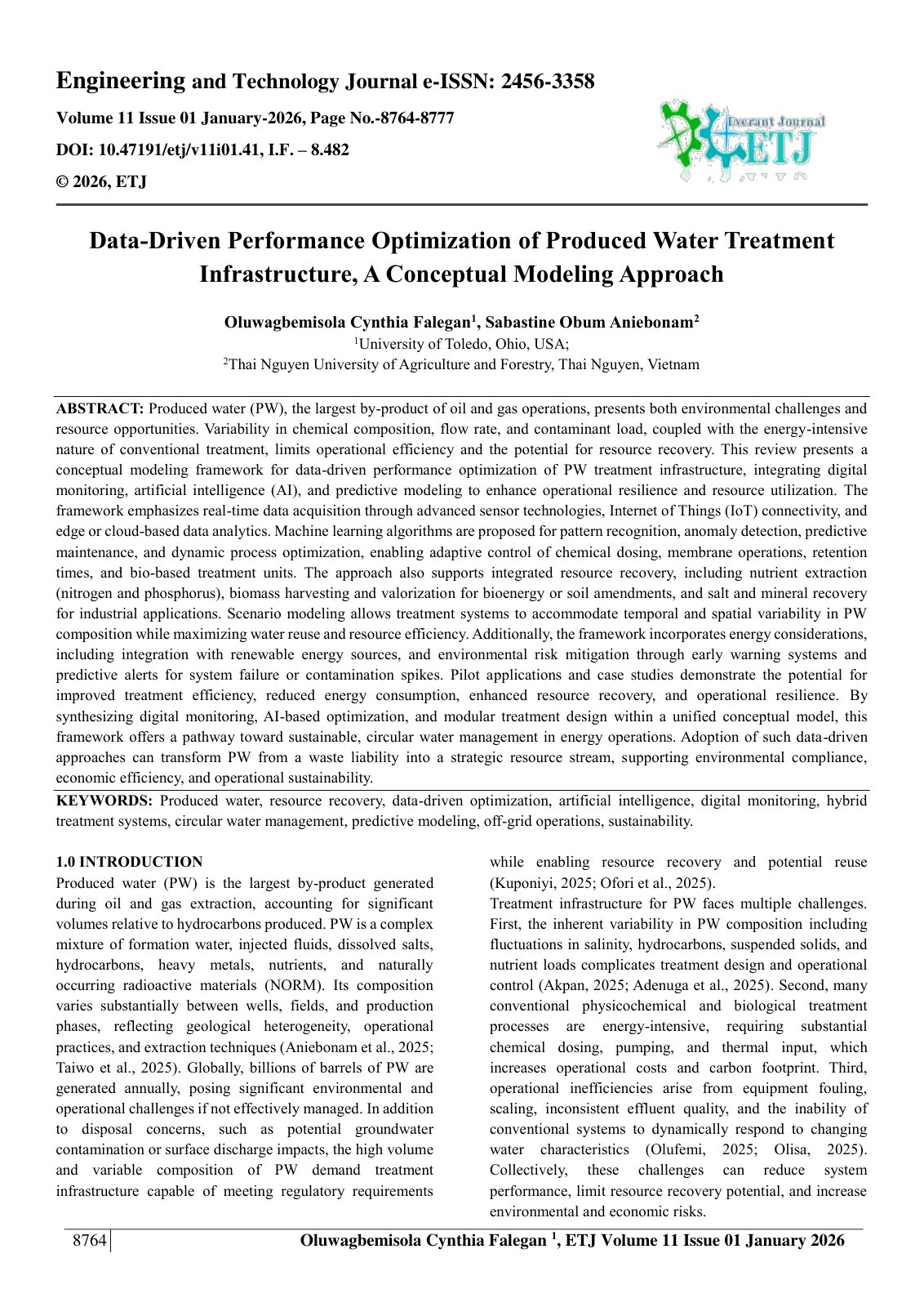 First page of Data-Driven Performance Optimization of Produced Water Treatment  Infrastructure, A Conceptual Modeling Approach  