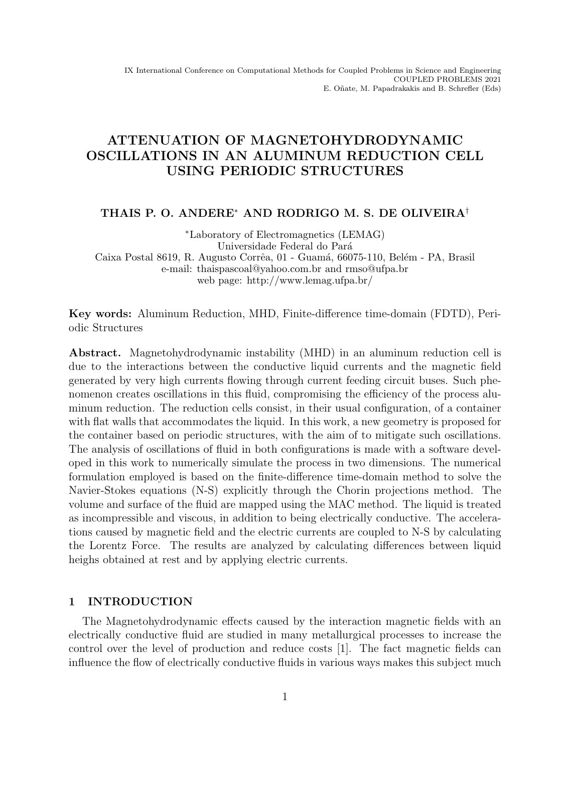First page of Attenuation of Magnetohydrodynamic Oscillations in an Aluminum Reduction Cell Using Periodic Structures
