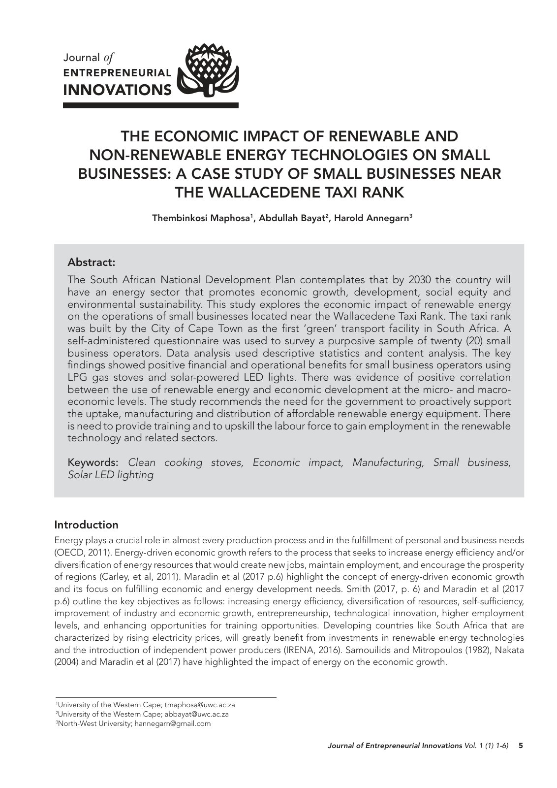 First page of The Economic Impact of Renewable and Non