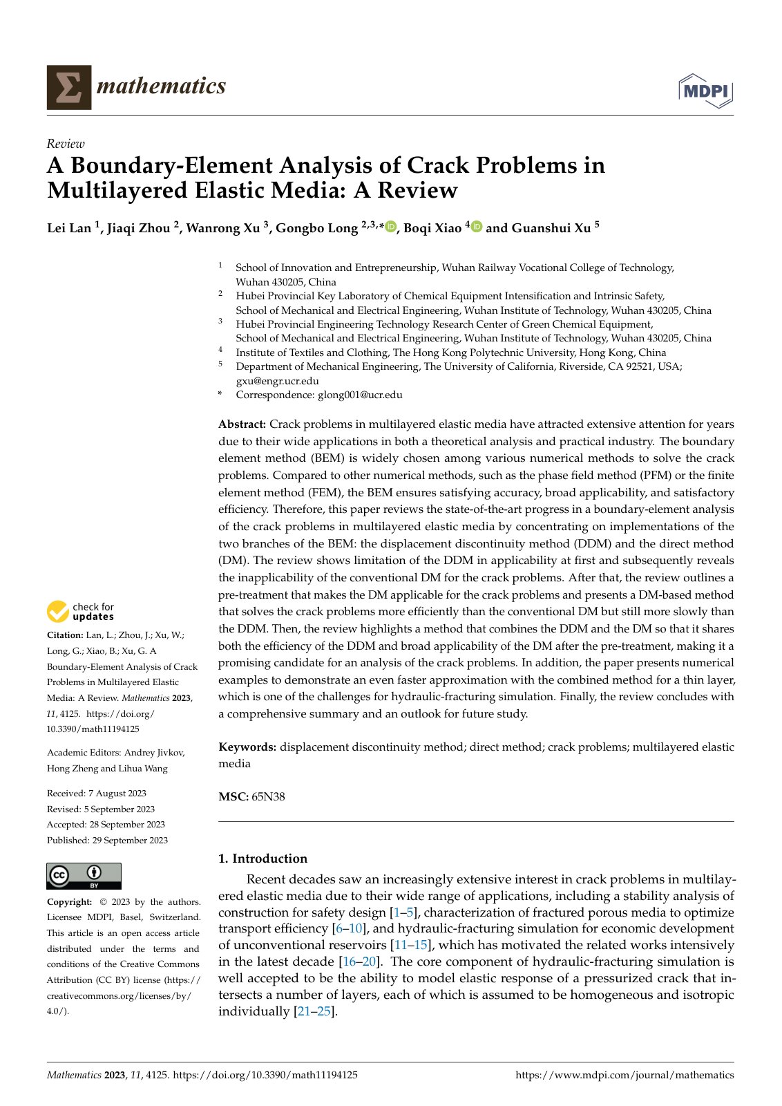 First page of A Boundary-Element Analysis of Crack Problems in Multilayered Elastic Media: A Review