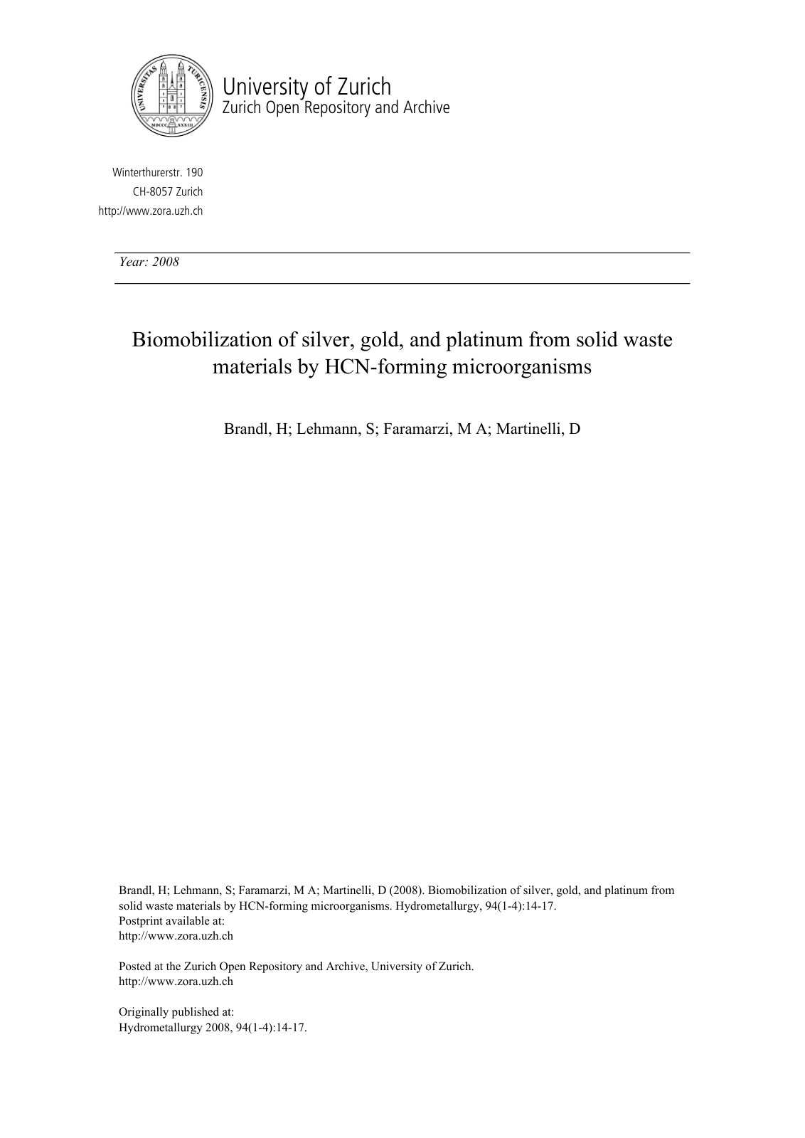 First page of Biomobilization of silver gold and plati