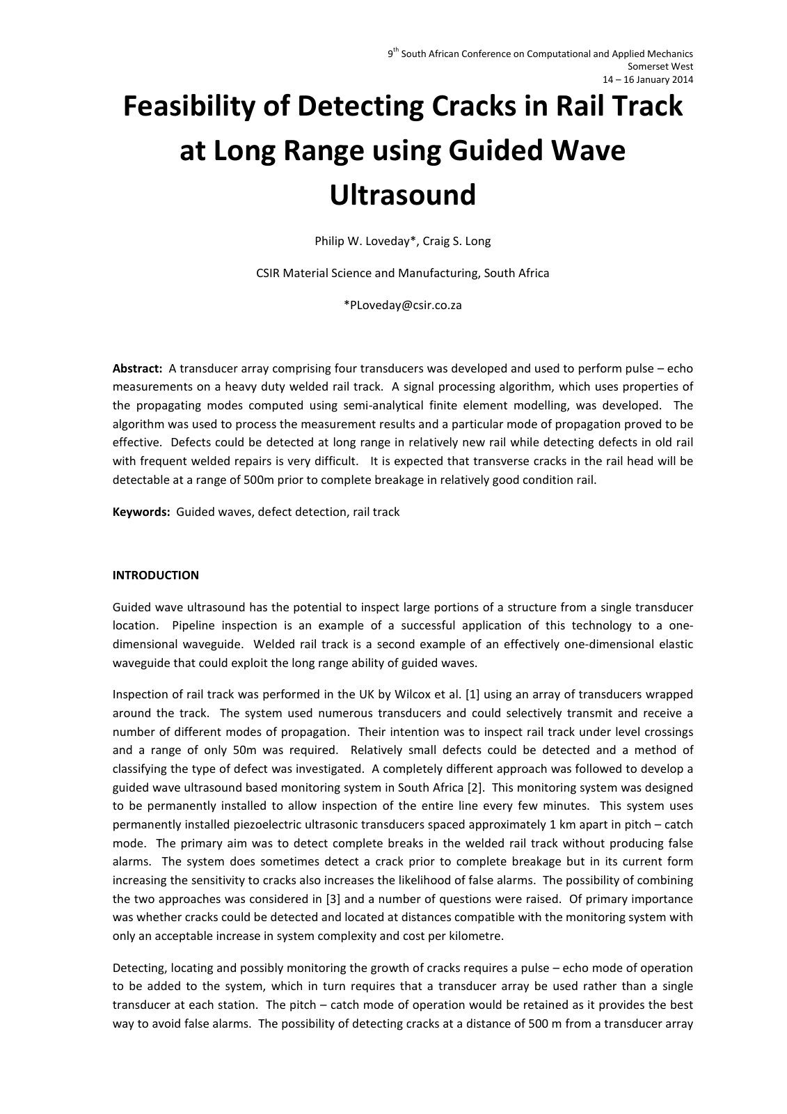 First page of Feasibility of Detecting Cracks in Rail Track at Long Range using Guided Wave Ultrasound