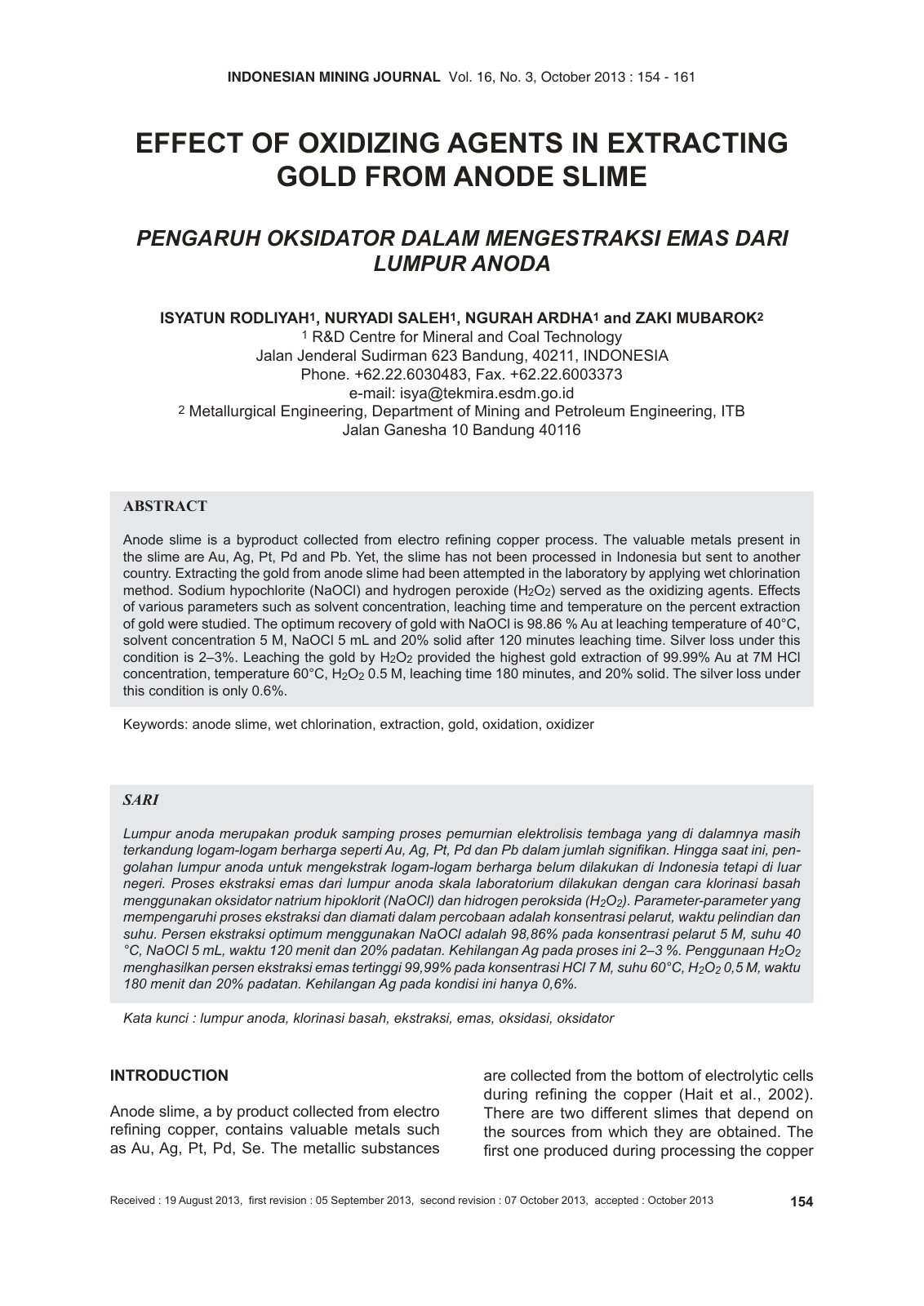 First page of Effect of Oxidizing Agents in Extracting
