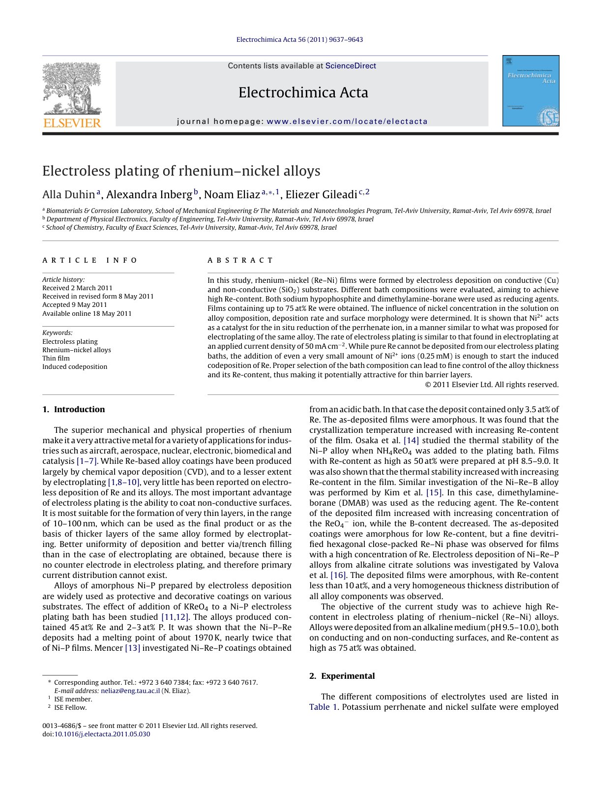First page of Electroless plating of rhenium nickel al