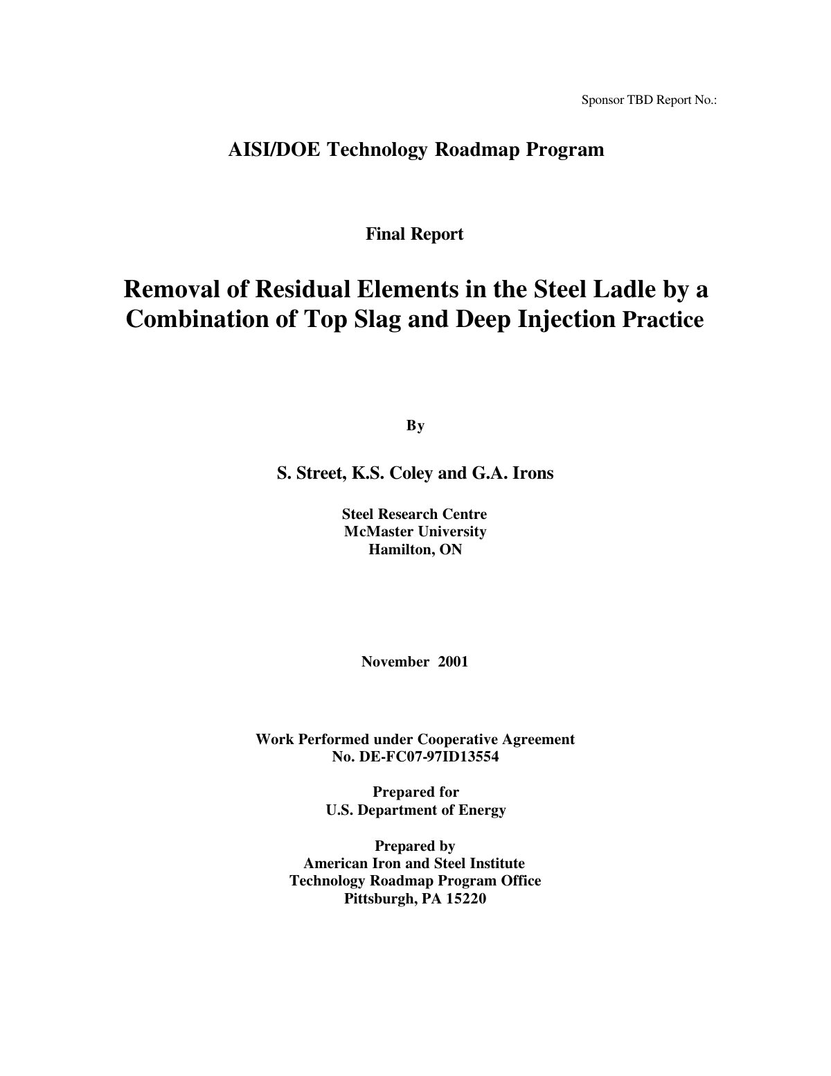 First page of Removal of Residual Elements in the Steel Ladle by a Combination of Top Slag and Deep Injection Practice