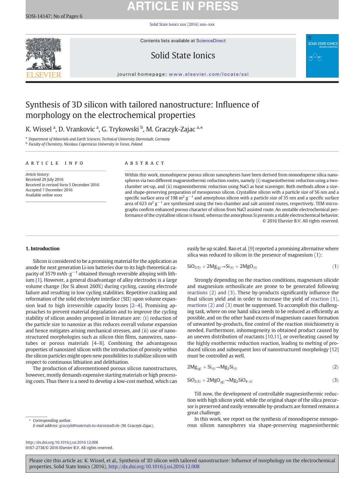 First page of Synthesis of 3D silicon with tailored na