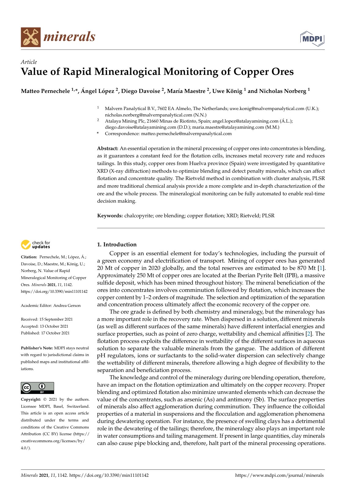 First page of Value of Rapid Mineralogical Monitoring of Copper Ores