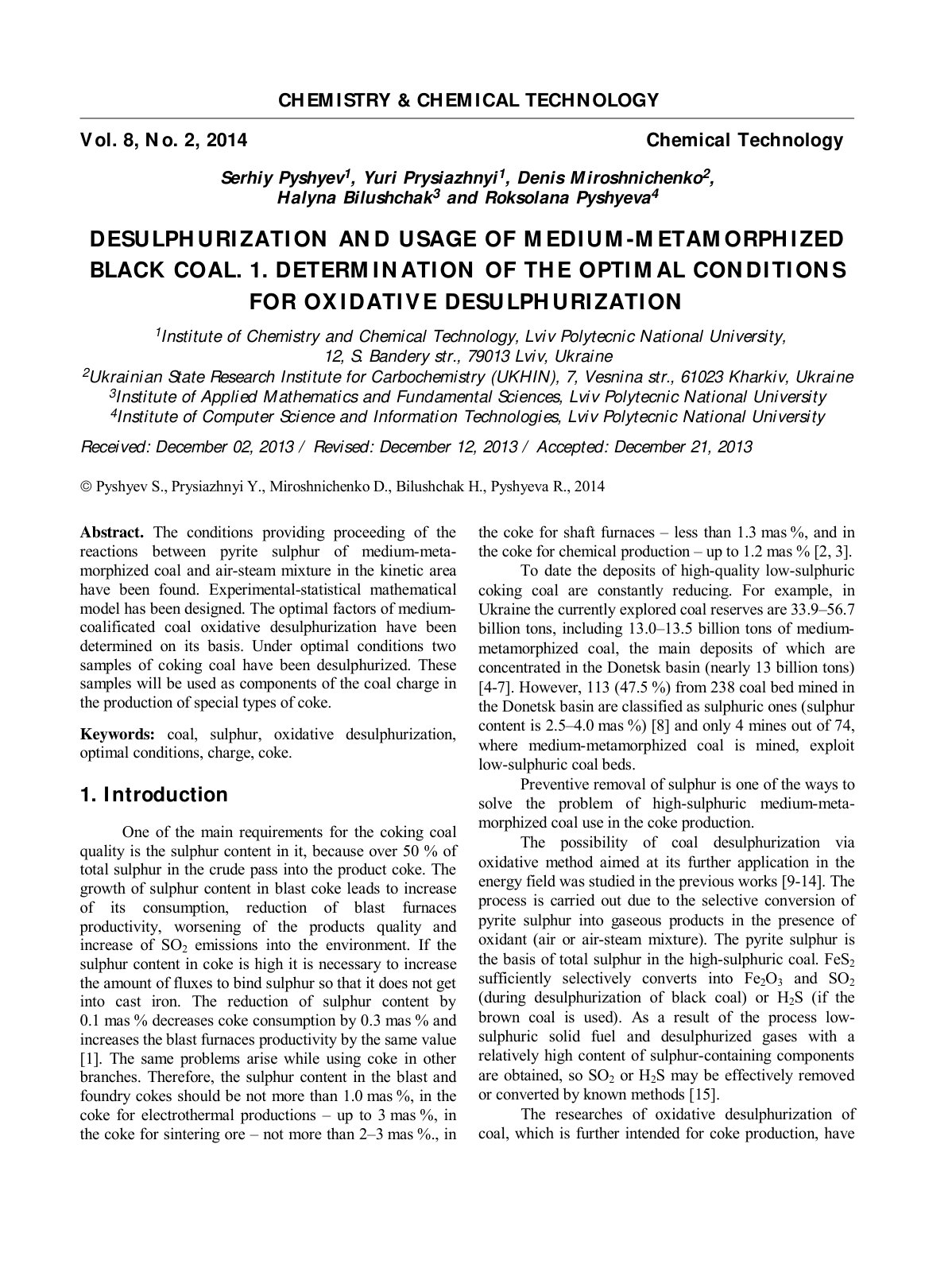 First page of Desulphurization and Usage of Medium Met
