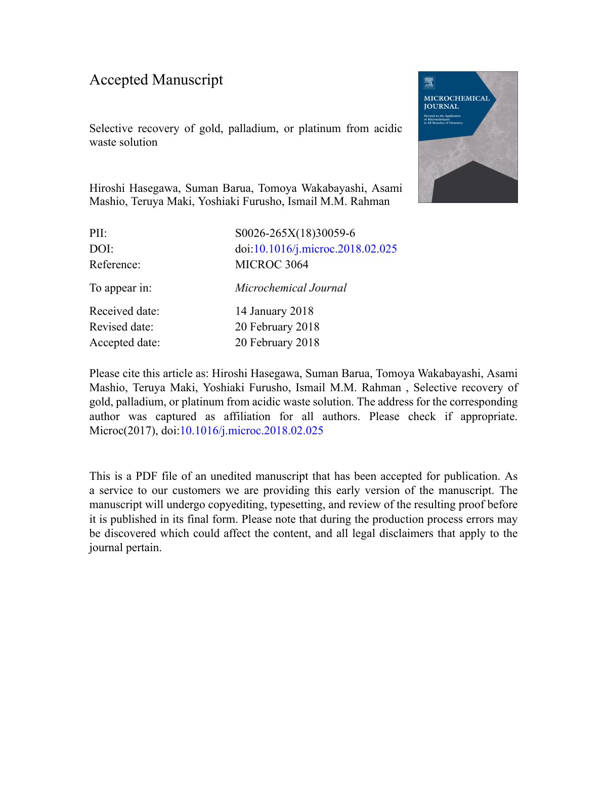 First page of Selective recovery of gold palladium or