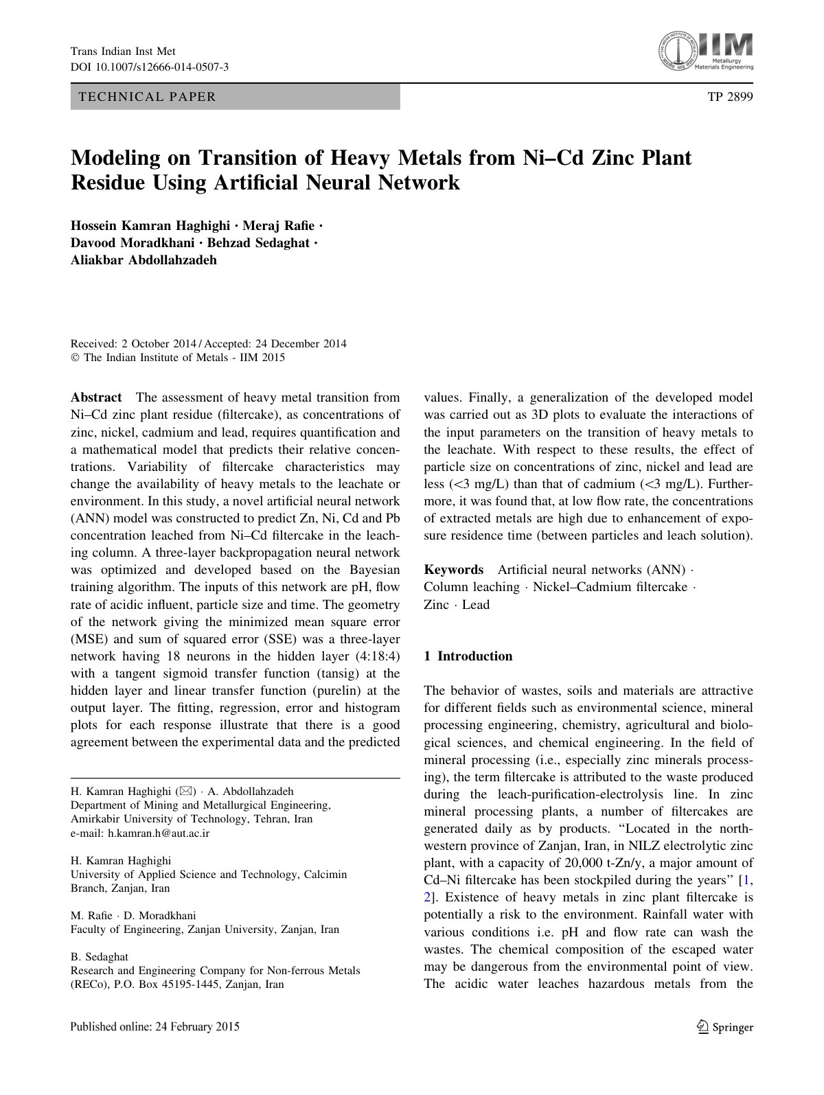 First page of Modeling on Transition of Heavy Metals f