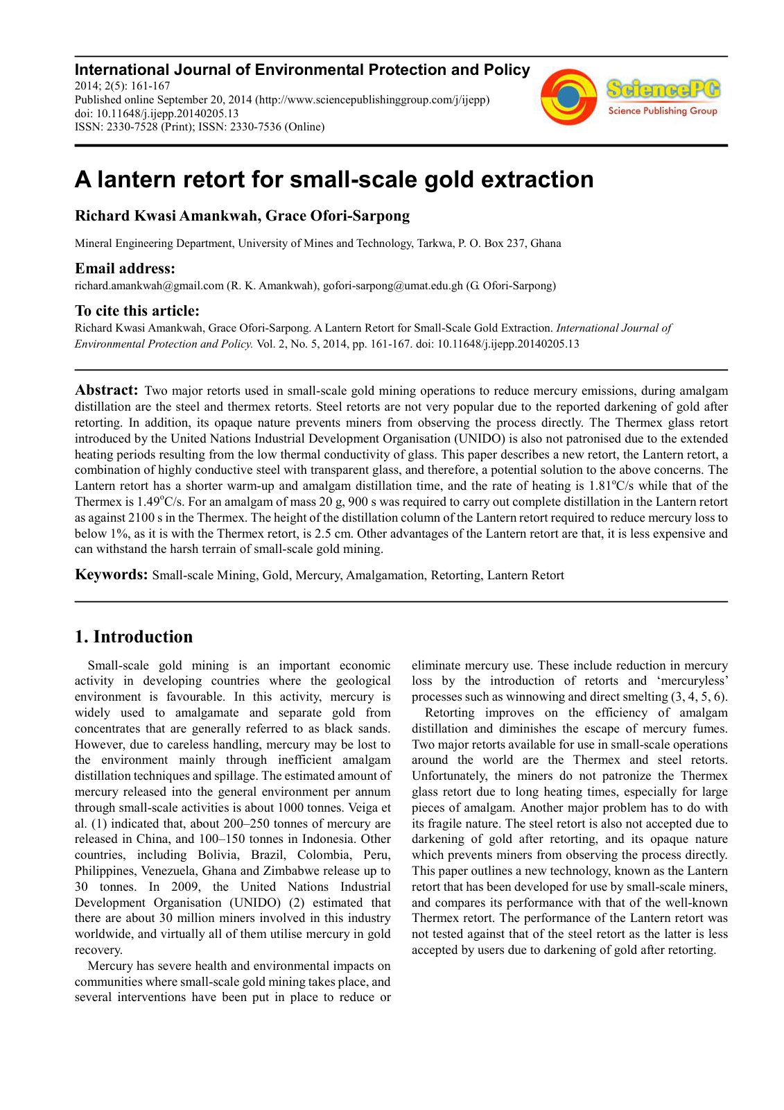 First page of A lantern retort for small-scale gold extraction