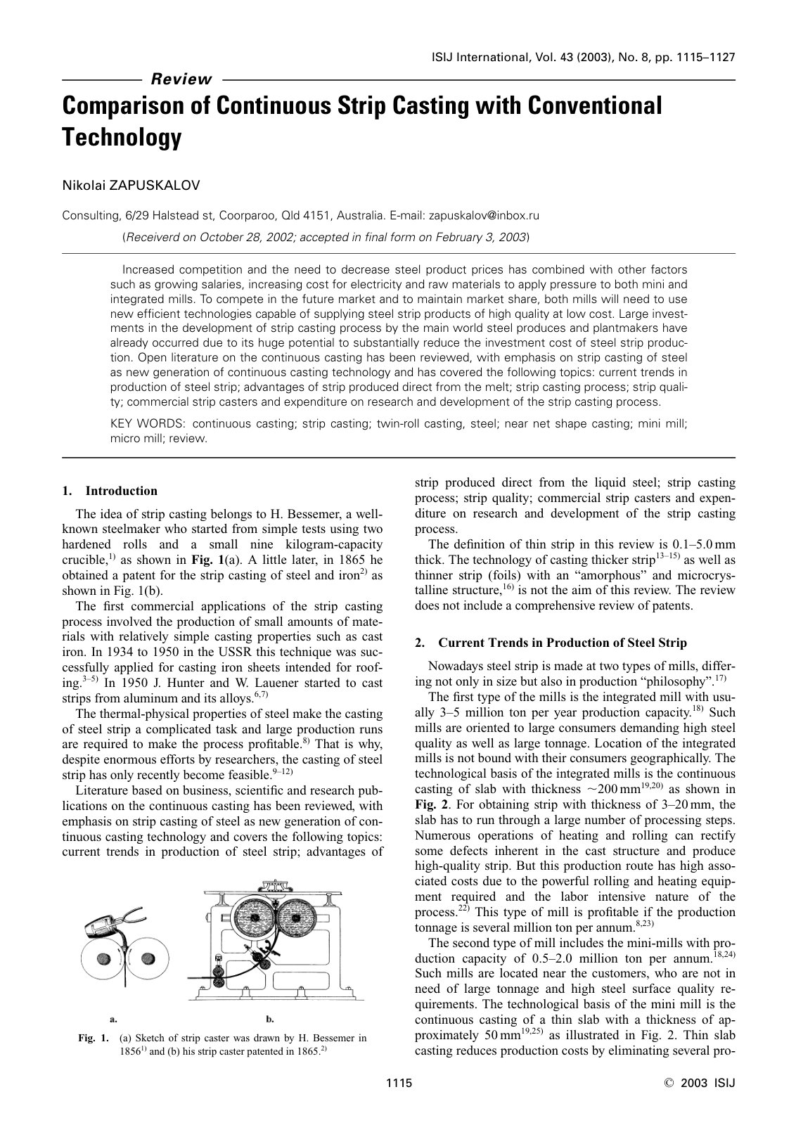 First page of Current Trends in Production of Steel Strip