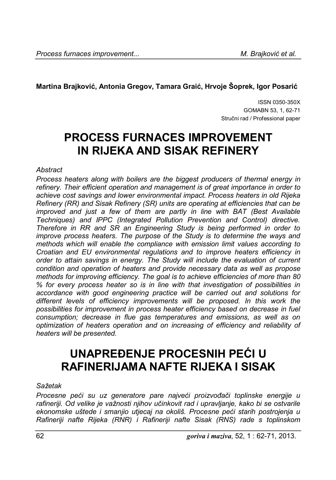 First page of Process Furnaces Improvement in Rijeka a