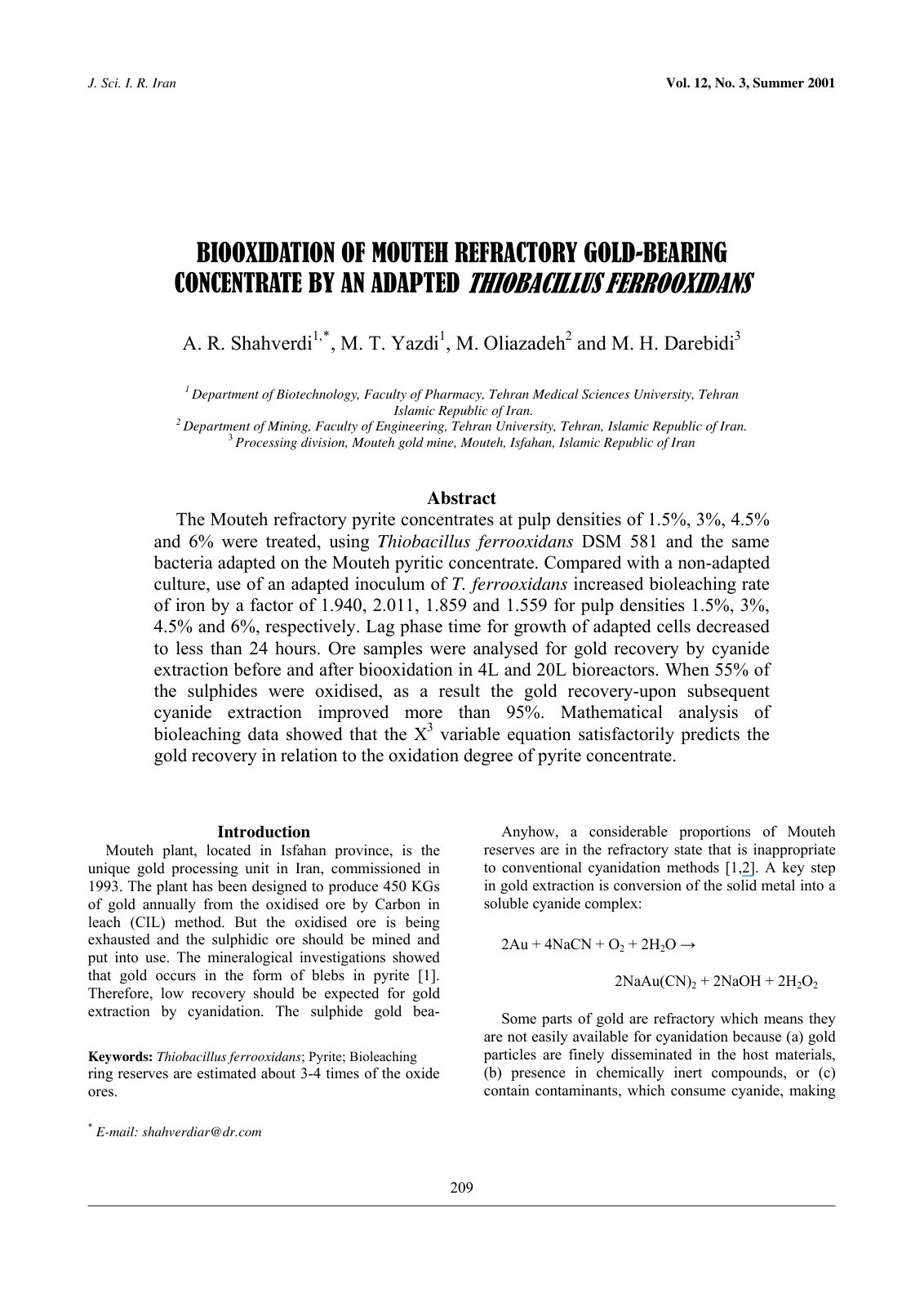 First page of Biooxidation of Mouteh Refractory Gold B