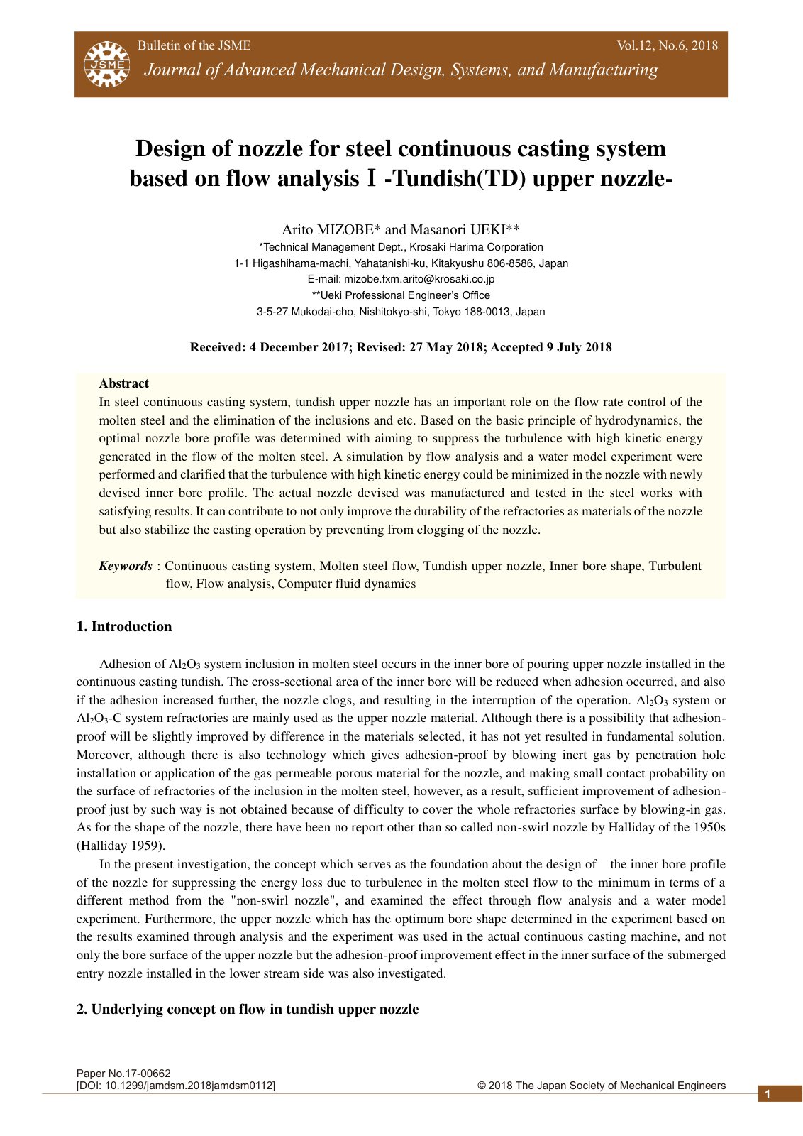 First page of Design of nozzle for steel continuous ca