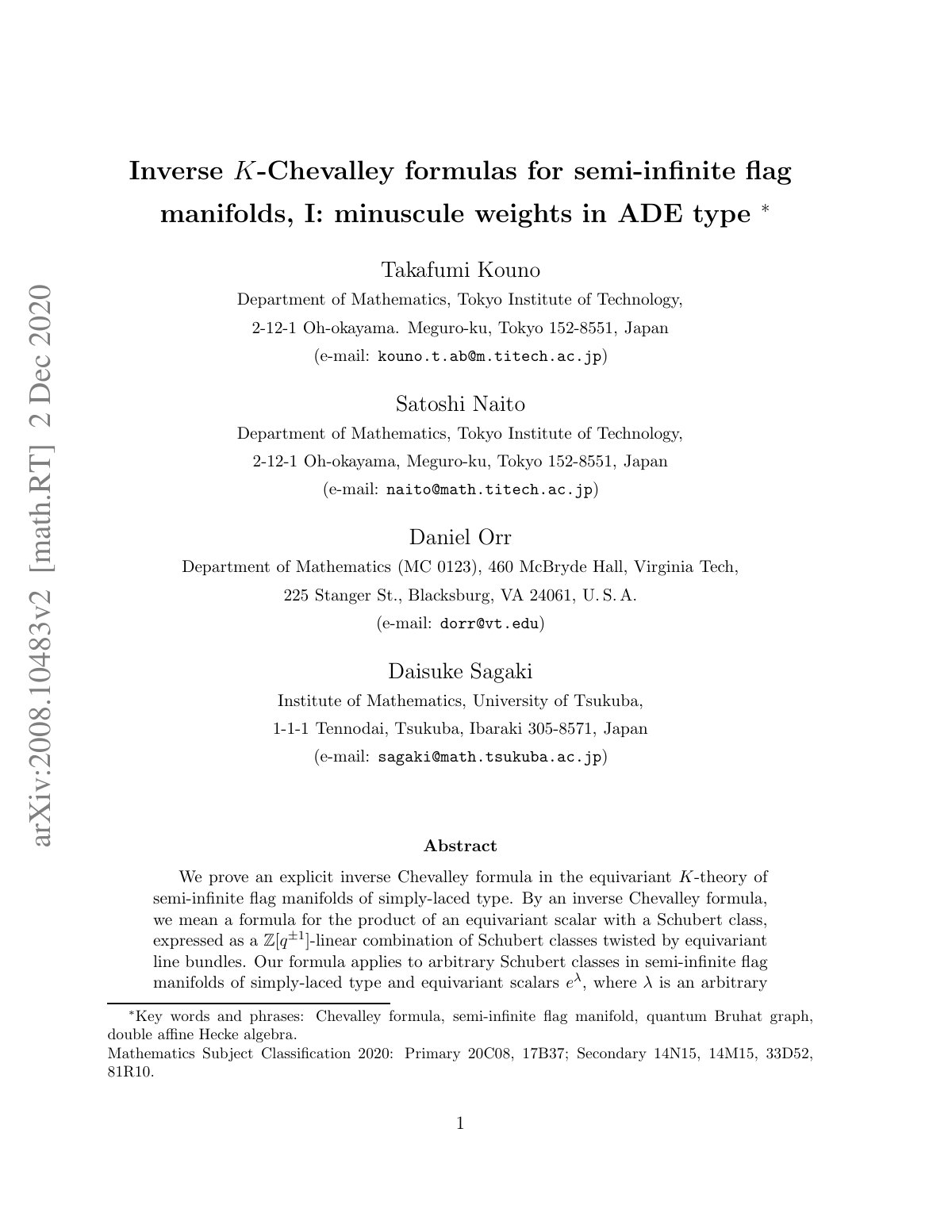 First page of Inverse K Chevalley formulas for semi in (1)