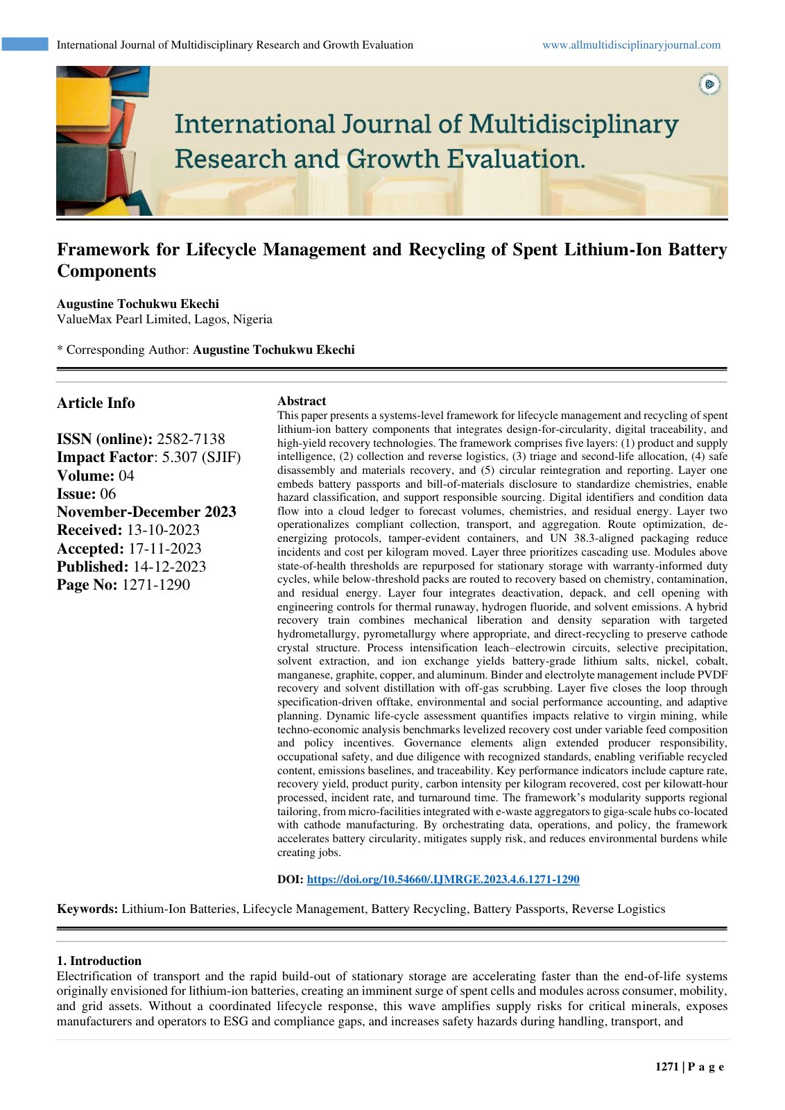 First page of Framework for Lifecycle Management and R
