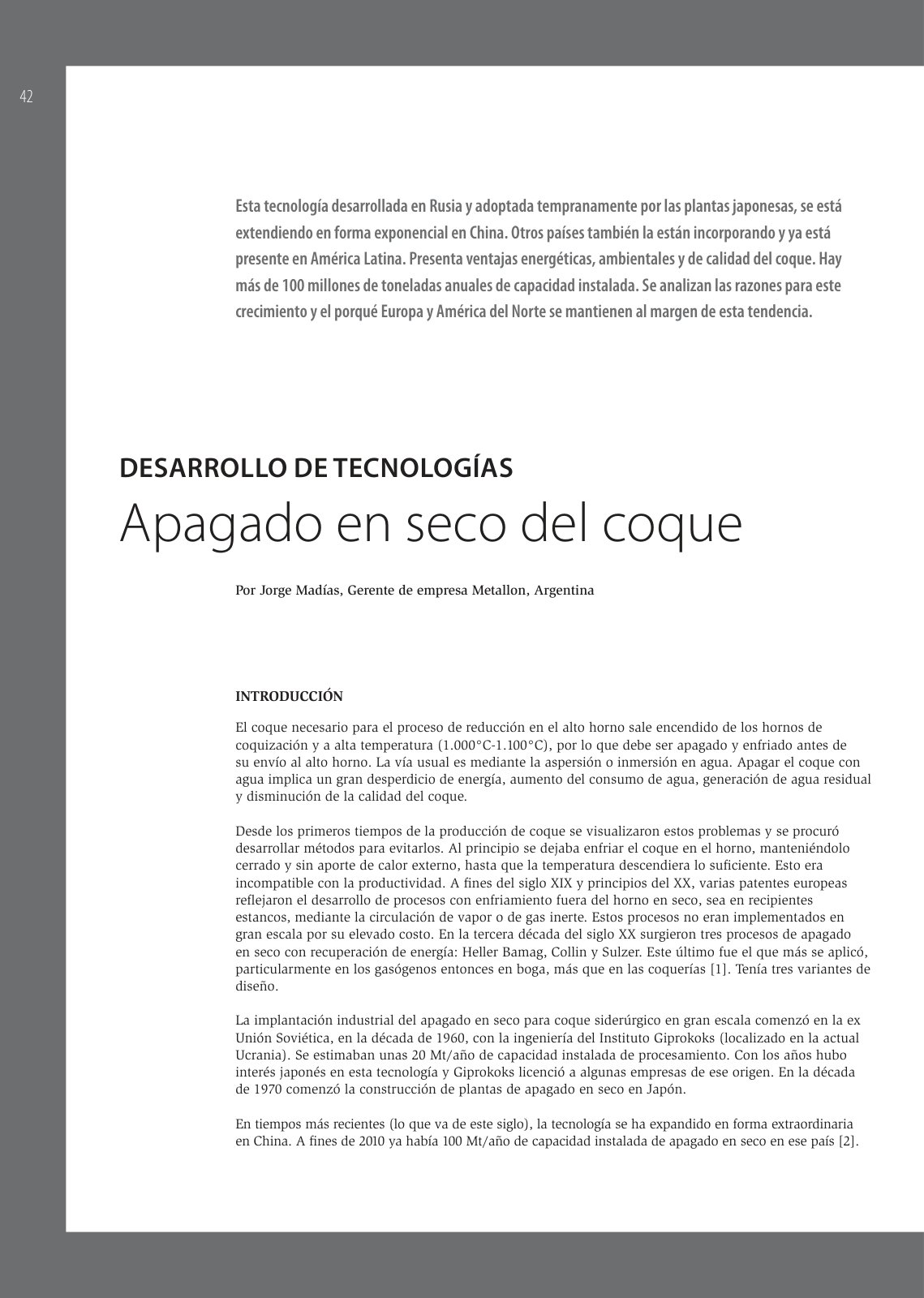 First page of Apagado en seco del coque