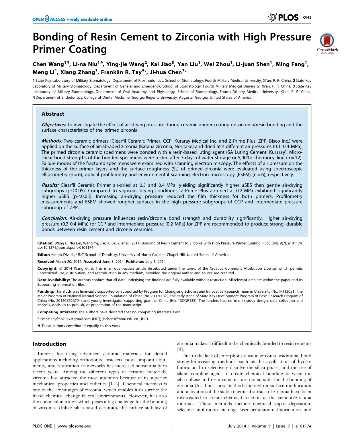 First page of Bonding of Resin Cement to Zirconia with (1)