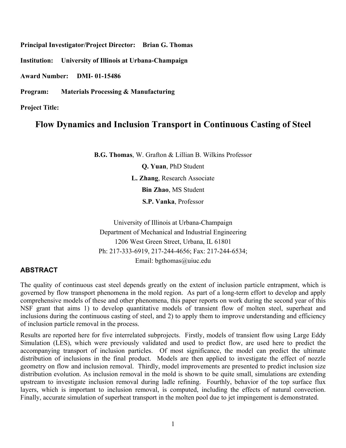 First page of Flow Dynamics and Inclusion Transport in
