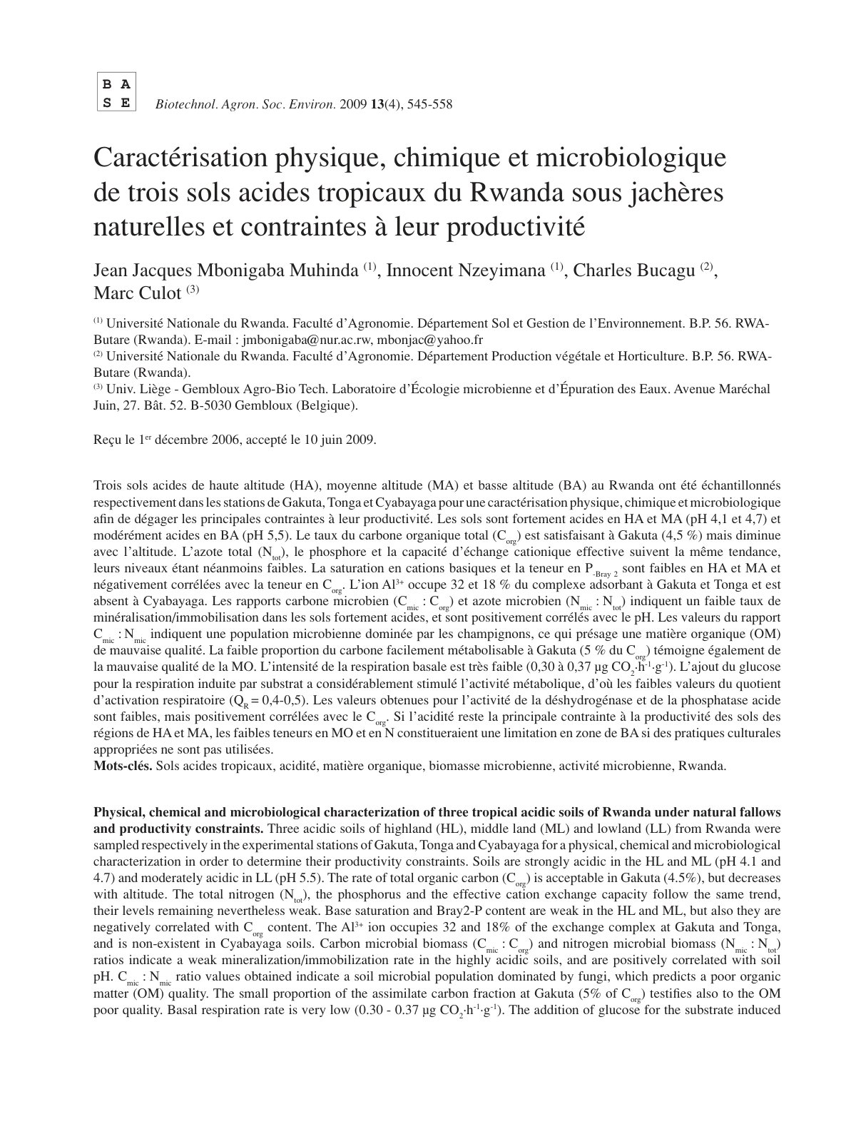 First page of Caracterisation physique chimique et mic