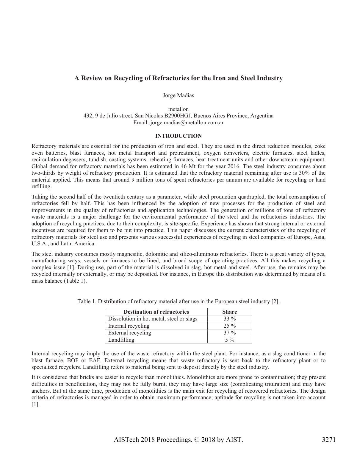 First page of A Review on Recycling of Refractories fo