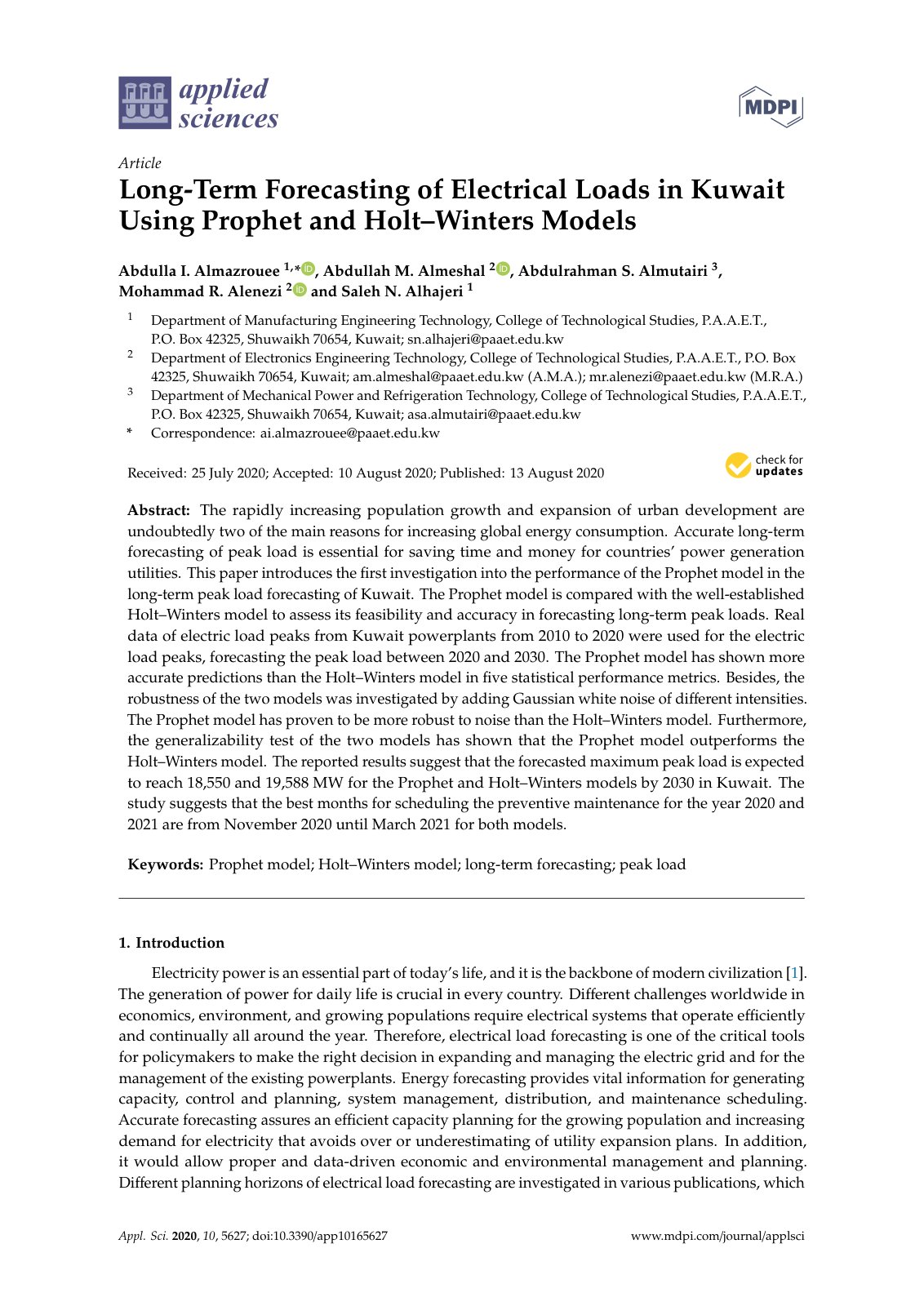 First page of Long Term Forecasting of Electrical Load