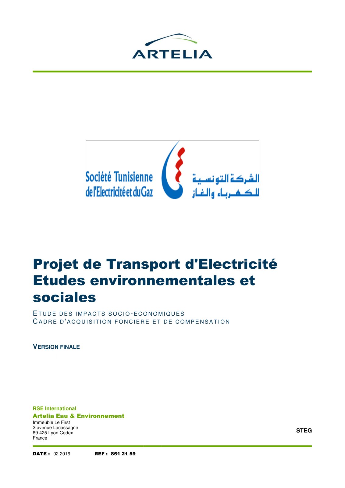 First page of Projet de Transport d'Electricité: Etudes environnementales et sociales, Etude des impacts socio-économiques, Cadre d'acquisition foncière et de compensation