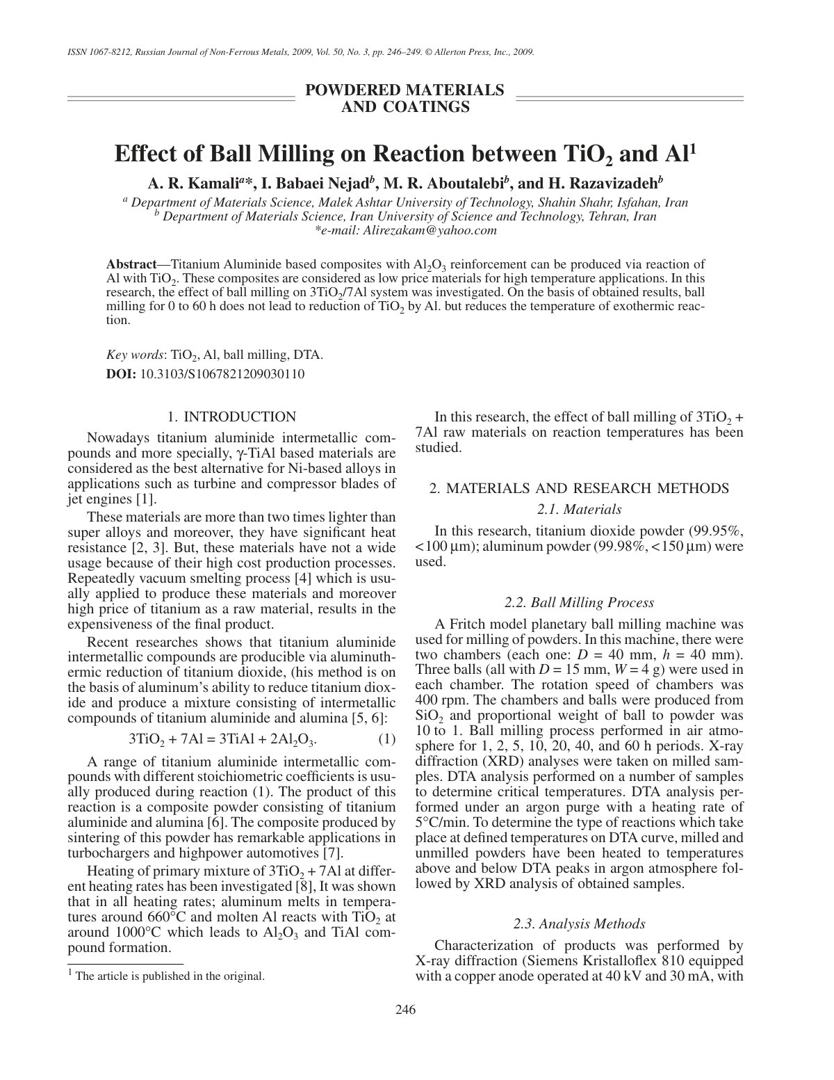 First page of Effect of ball milling on reaction betwe