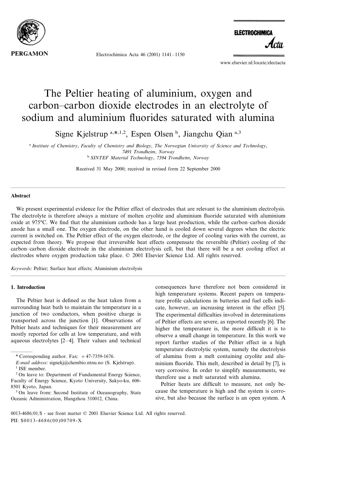 First page of The Peltier heating of aluminium oxygen