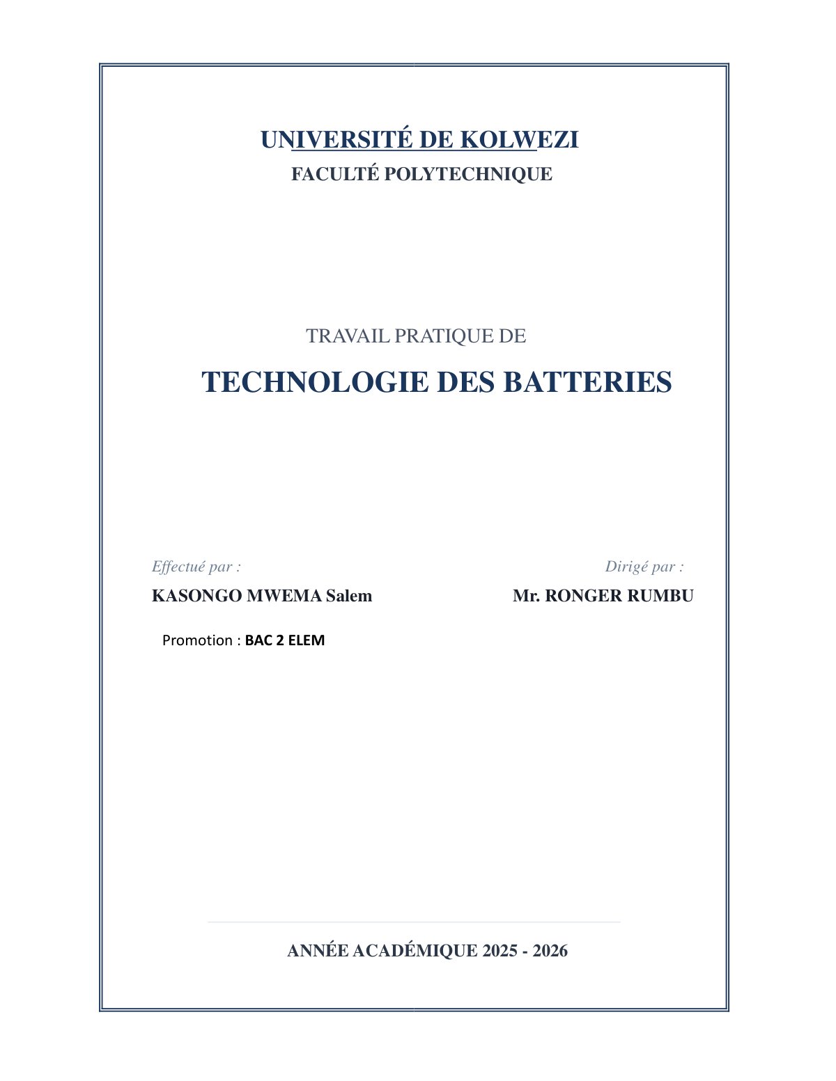 First page of Nom technologie de batteries
