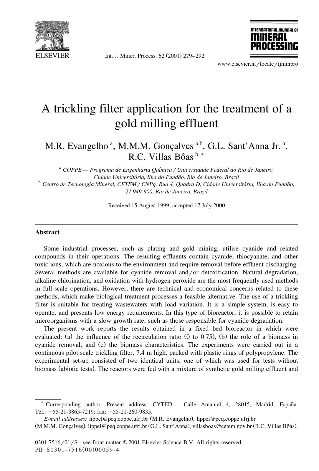 First page of A trickling filter application for the t