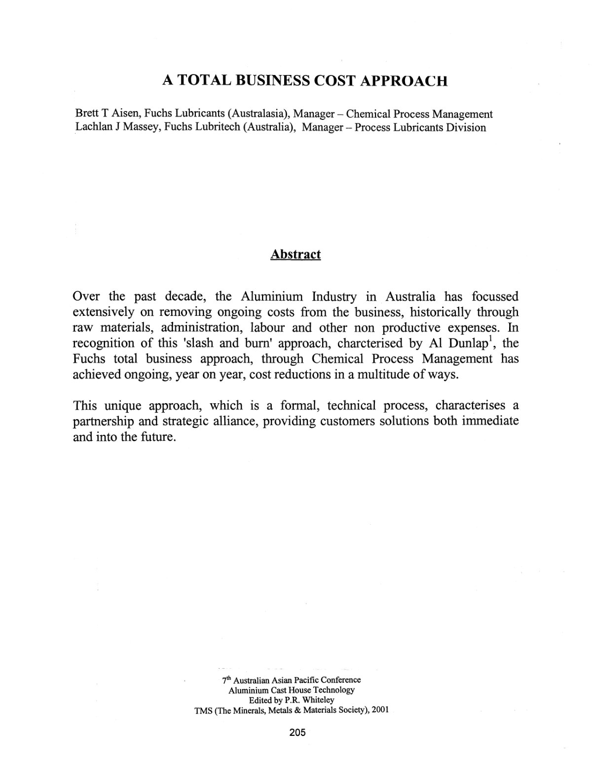 First page of A TOTAL BUSINESS COST APPROACH