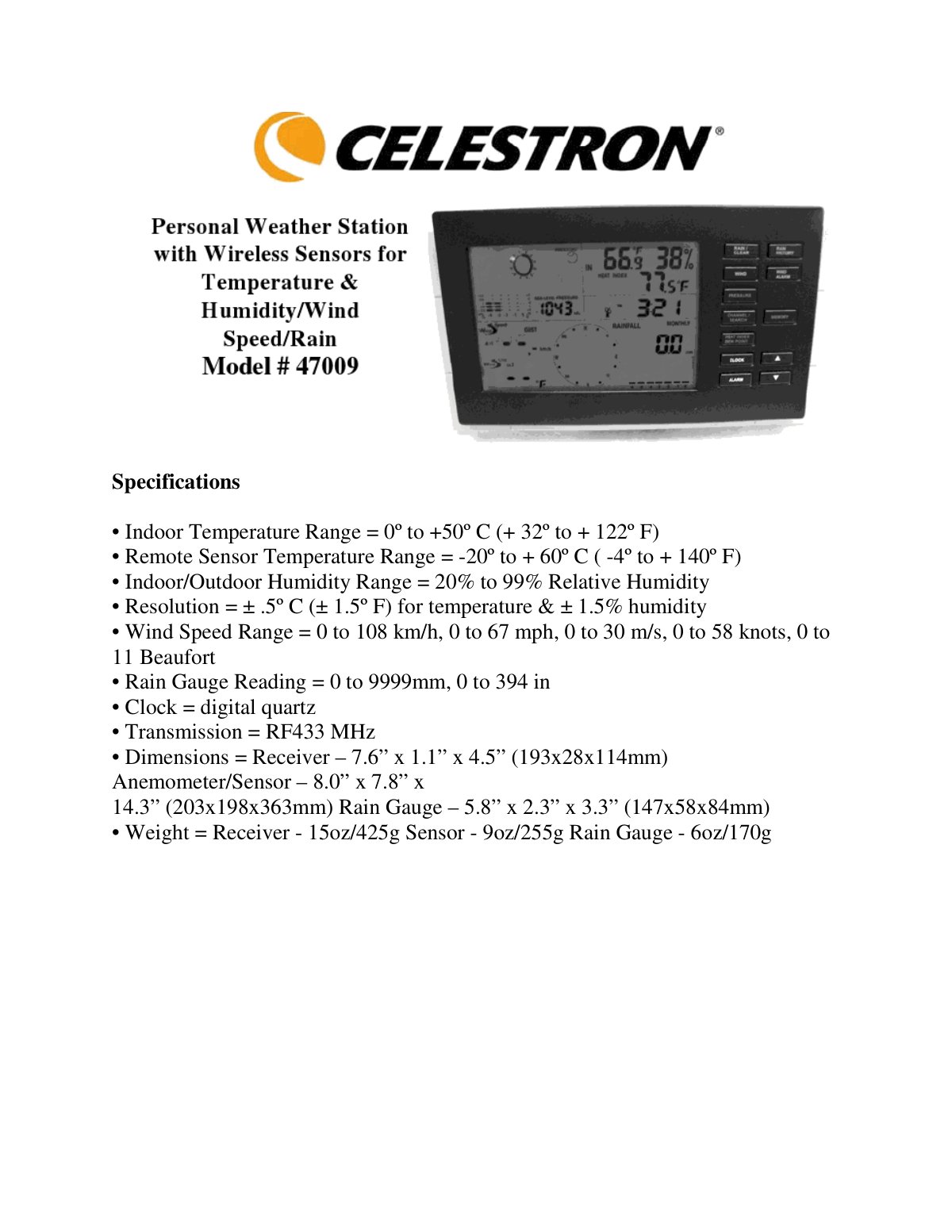 First page of Specifications for Weather Station Installation