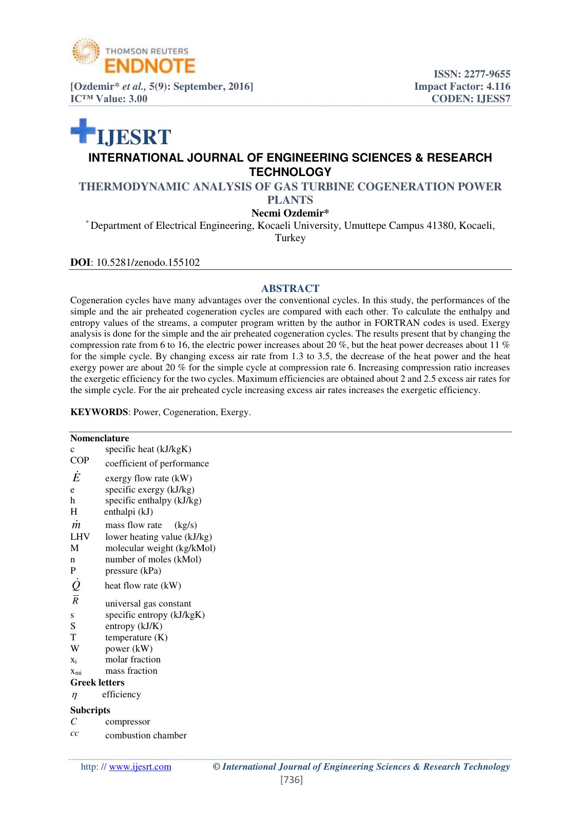First page of THERMODYNAMIC ANALYSIS OF GAS TURBINE CO