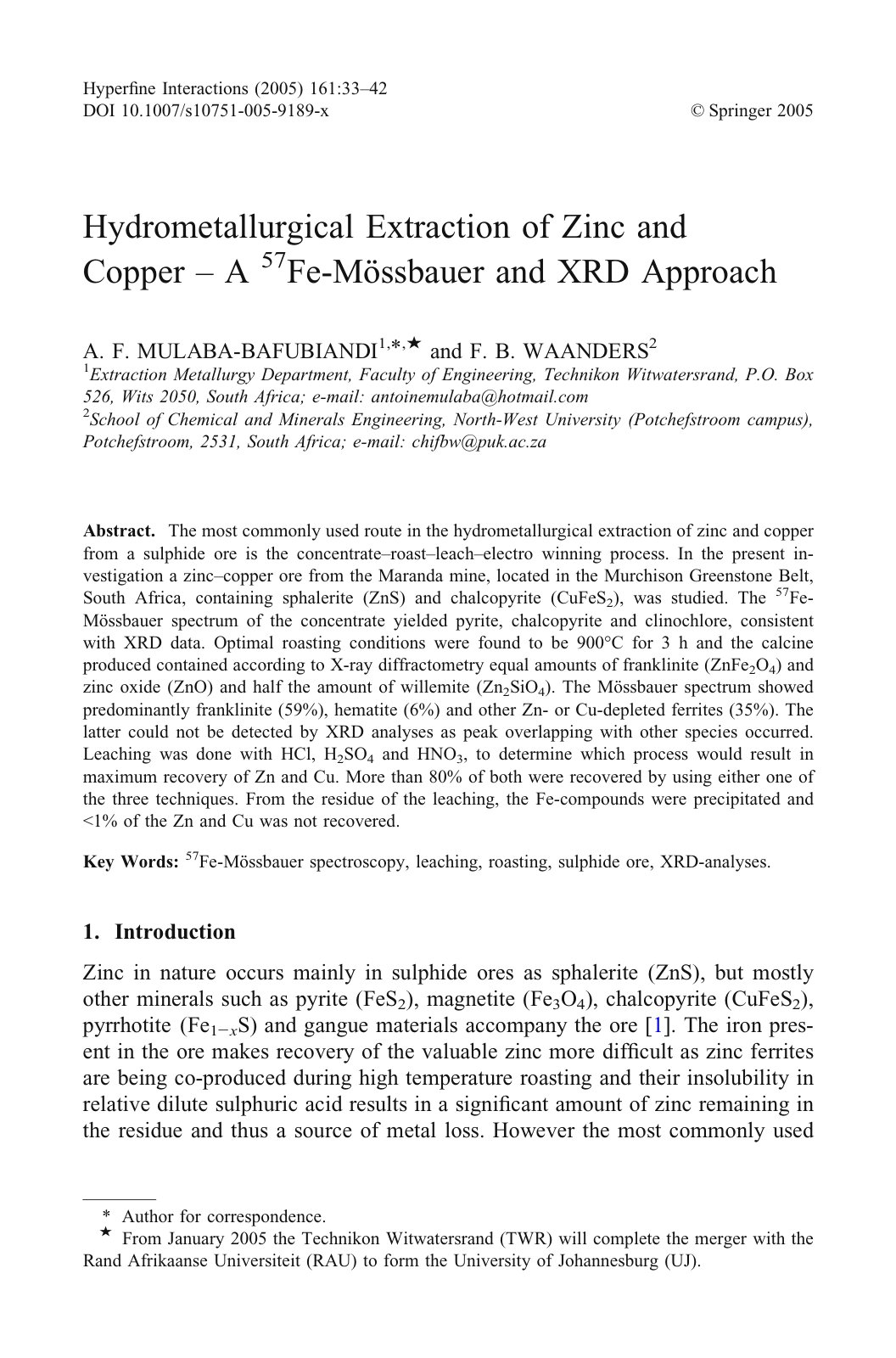 First page of Hydrometallurgical Extraction of Zinc an