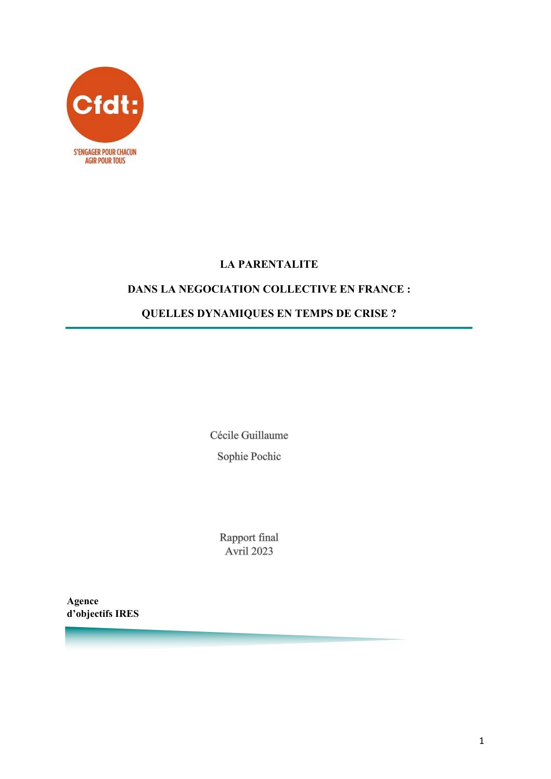 First page of Rapport CFDT  Parentalite 2023