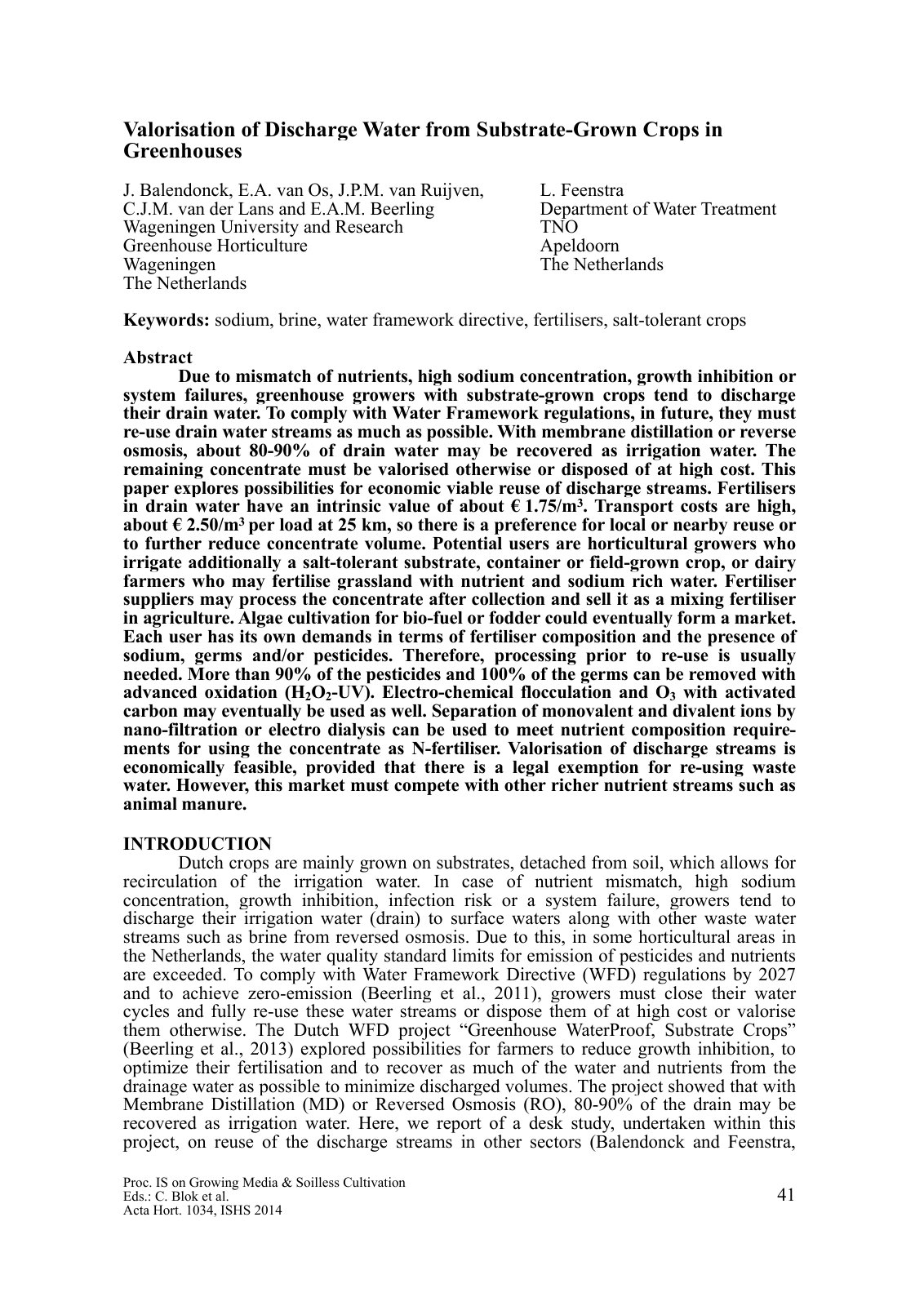 First page of Valorisation of Discharge Water from Sub