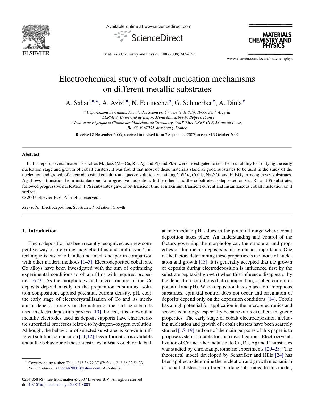 First page of Electrochemical study of cobalt nucleati