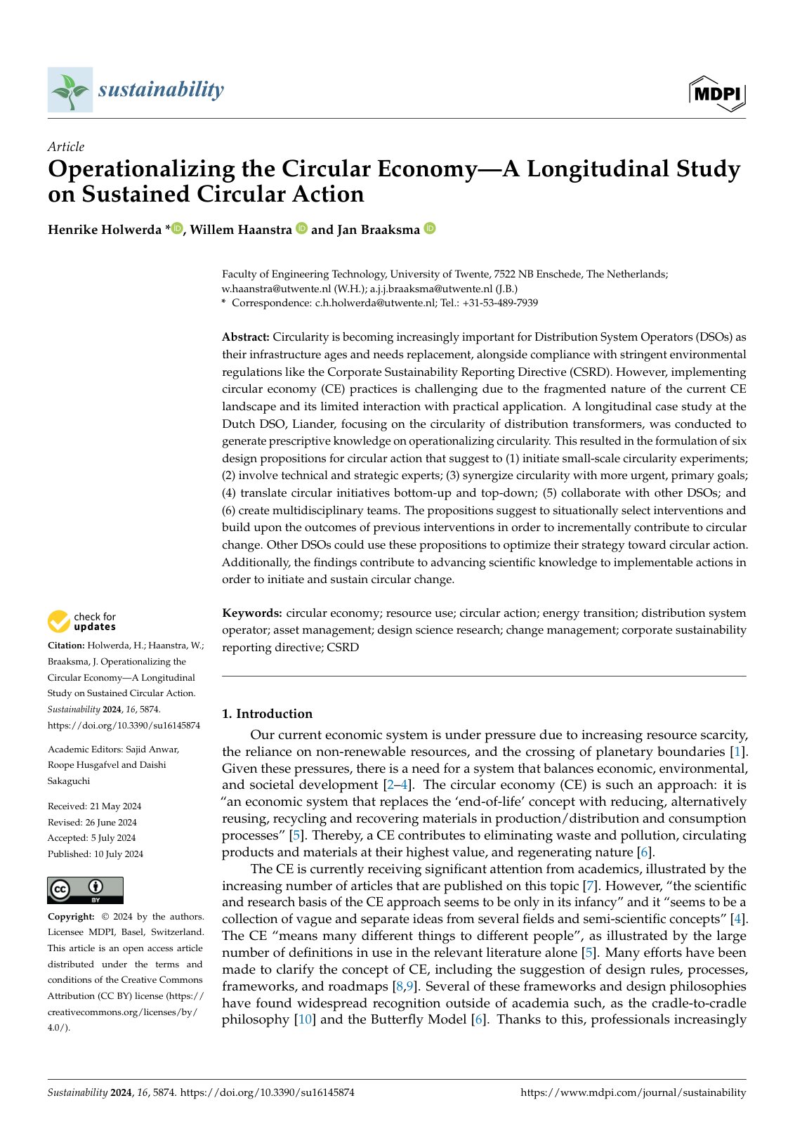 First page of Operationalizing the Circular Economy A Longitudin