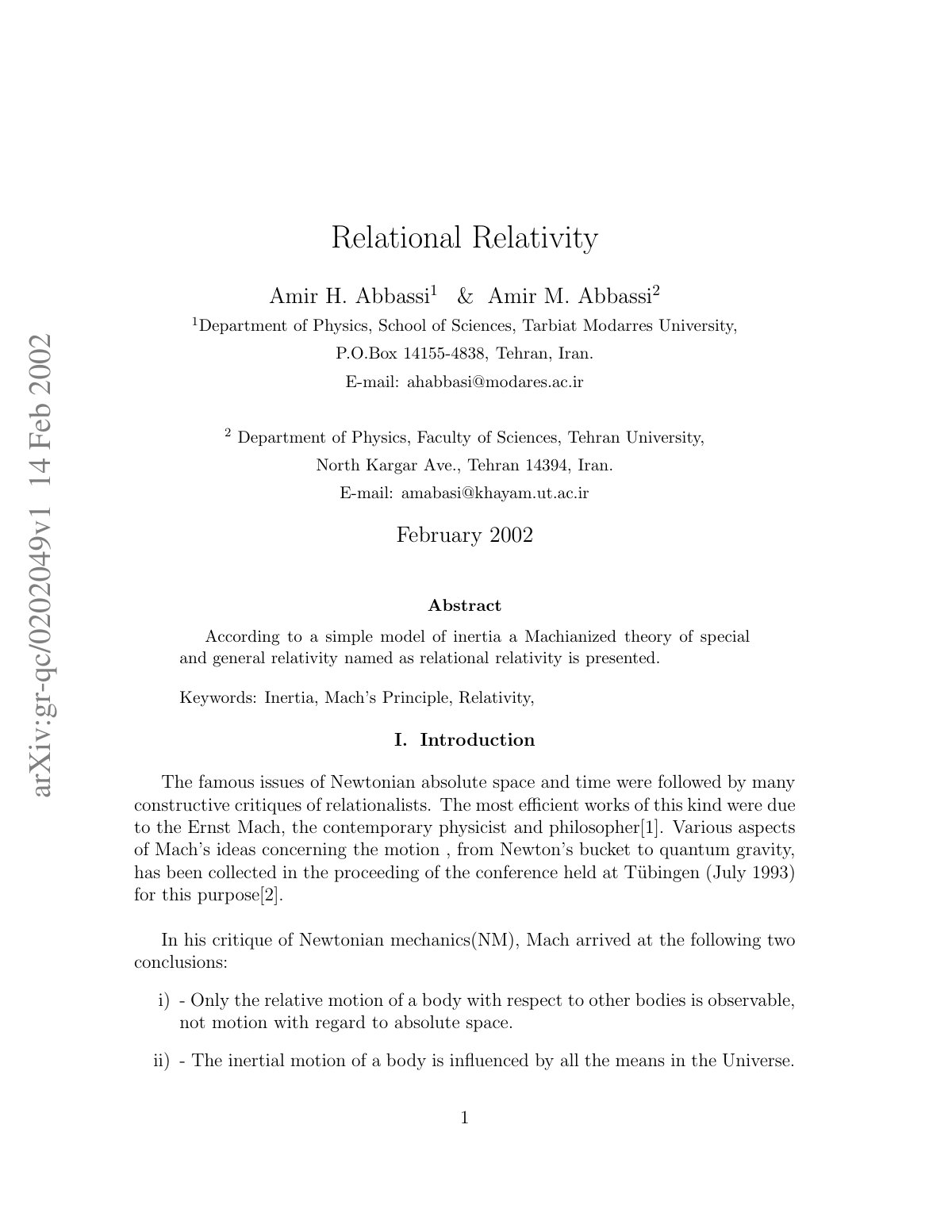 First page of Relational Relativity