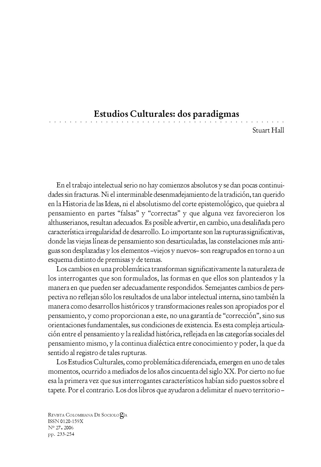 First page of Hall Estudios Culturales