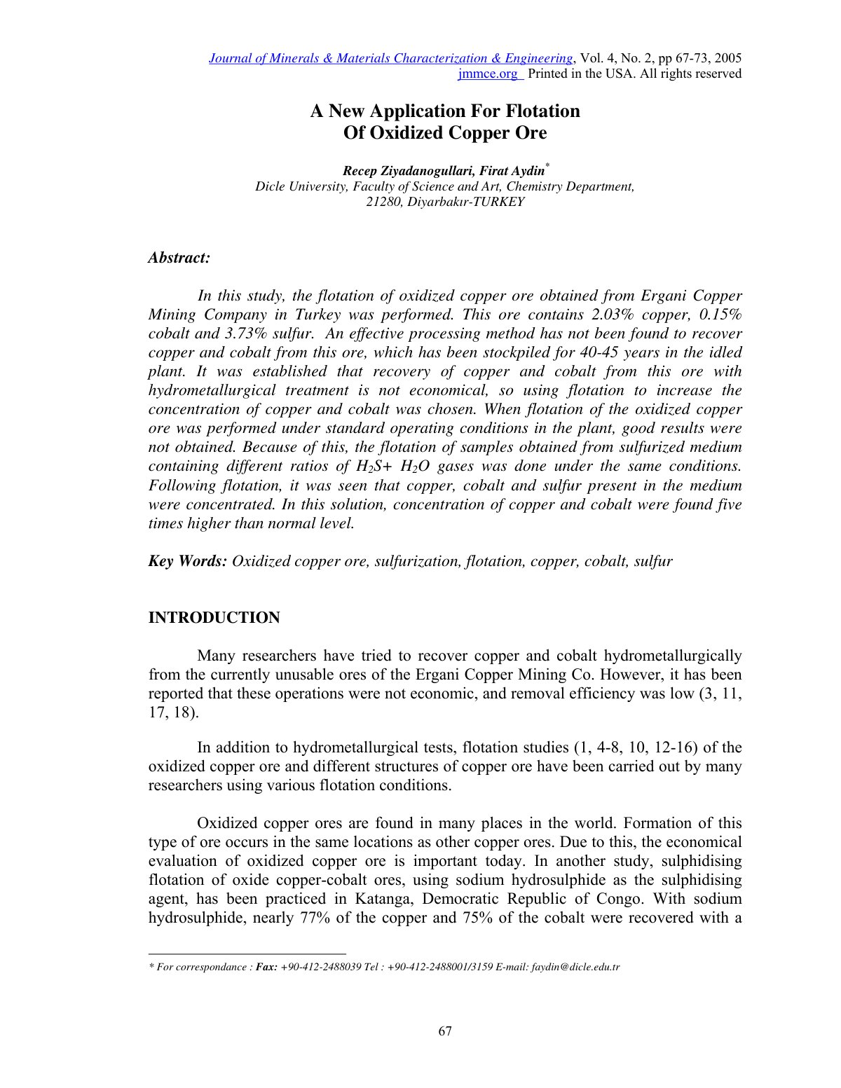 First page of A New Application For Flotation Of Oxidi