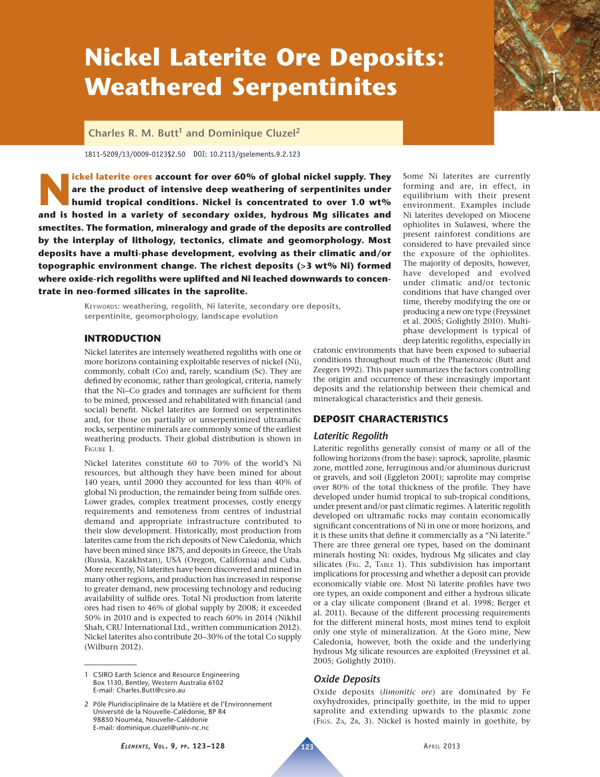 First page of Nickel Laterite Ore Deposits Weathered S