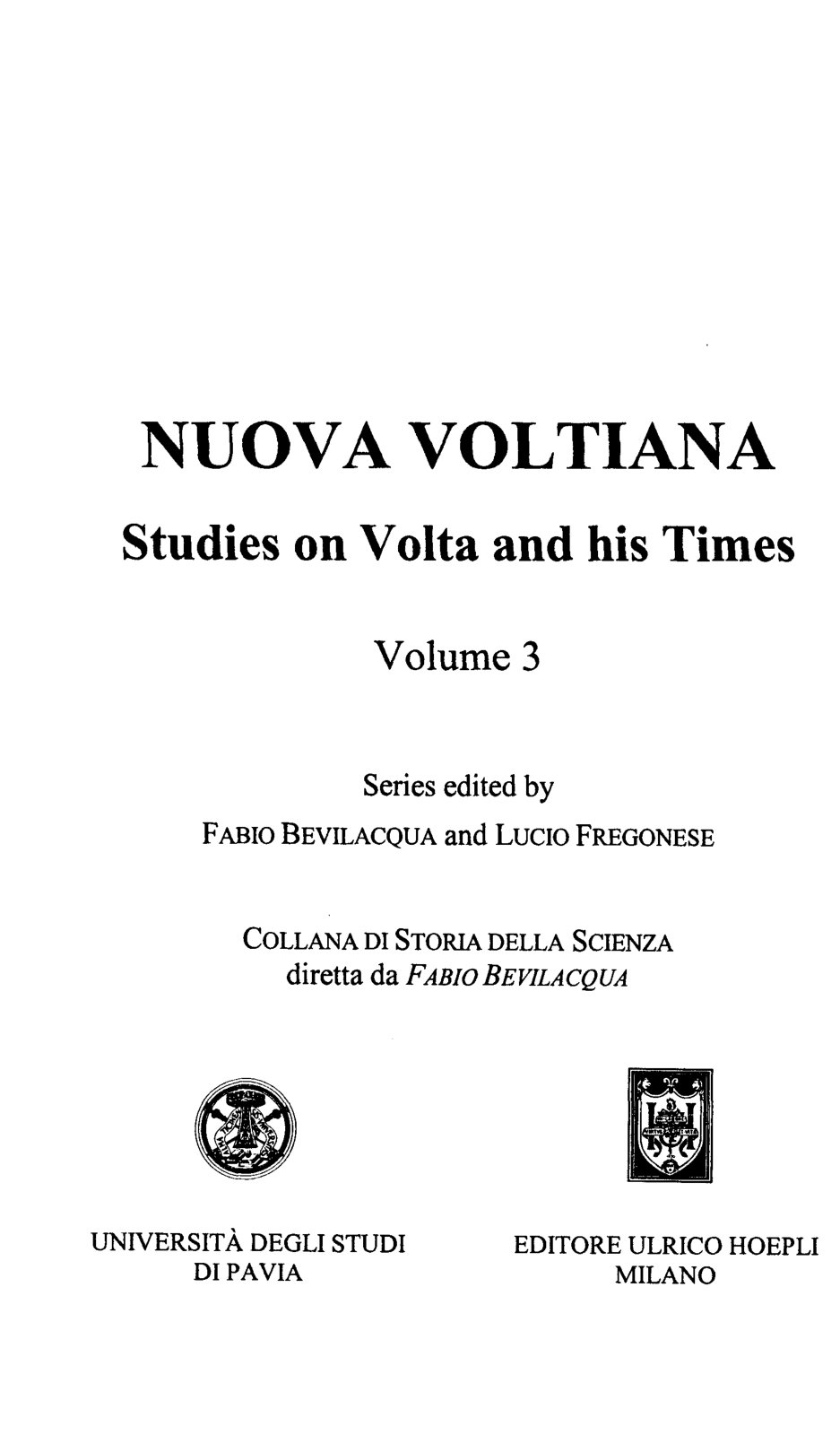 First page of NUOVA VOLTIANA Studies on Volta and his Times Volume 3